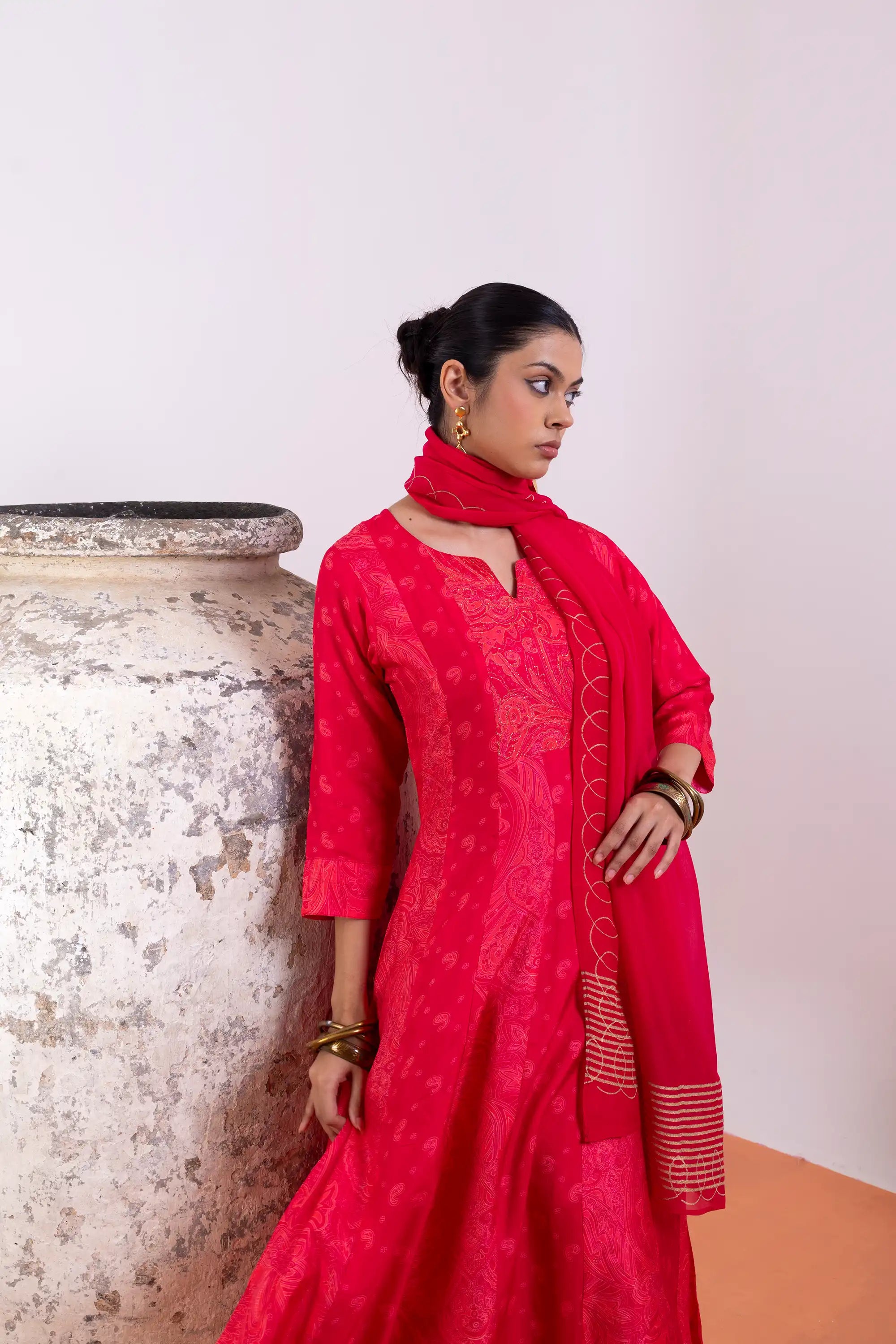 PAYAL Cherry Red Kalidar Suit Set for Occasions
