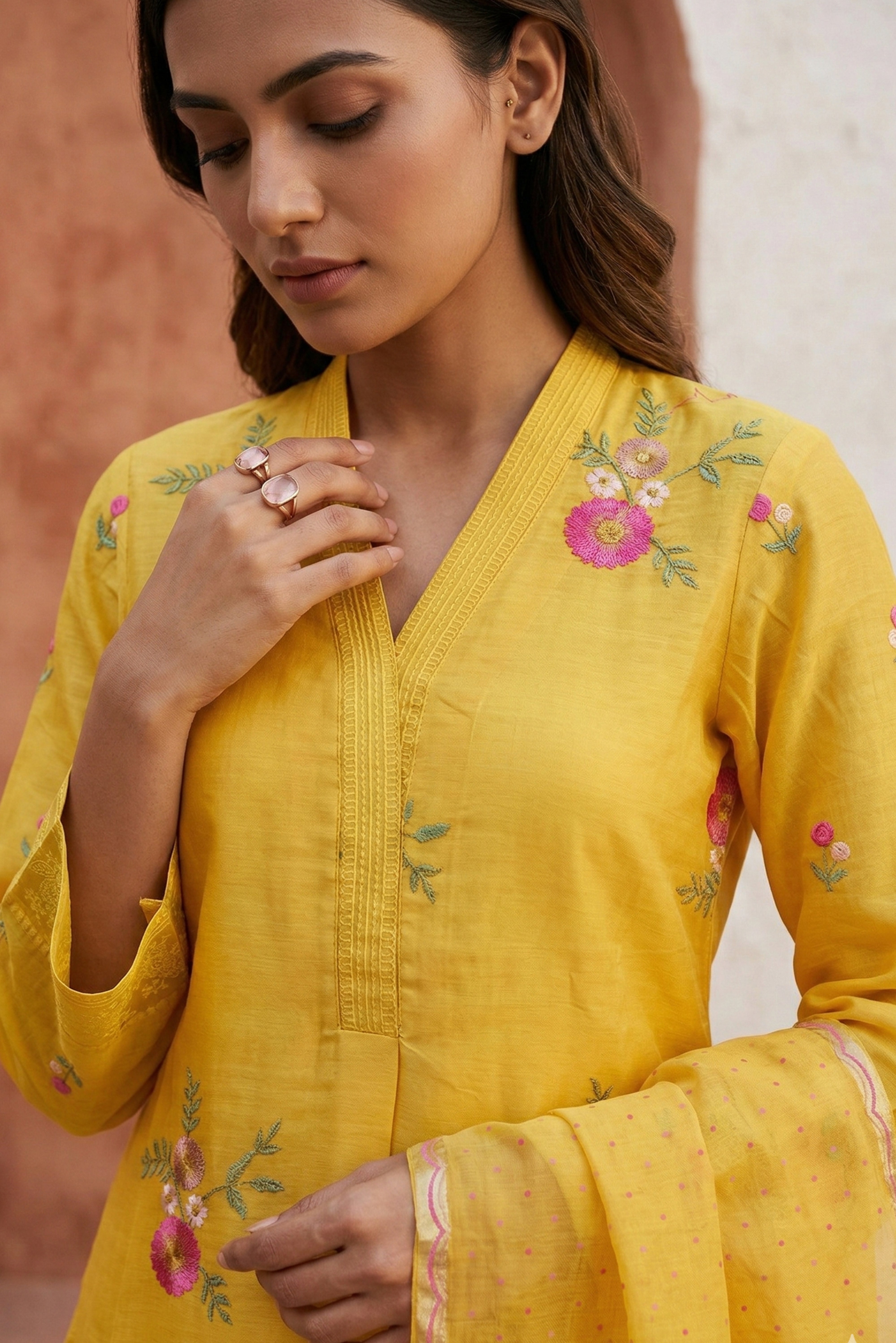 Lemon Chanderi A-Line Suit Set
