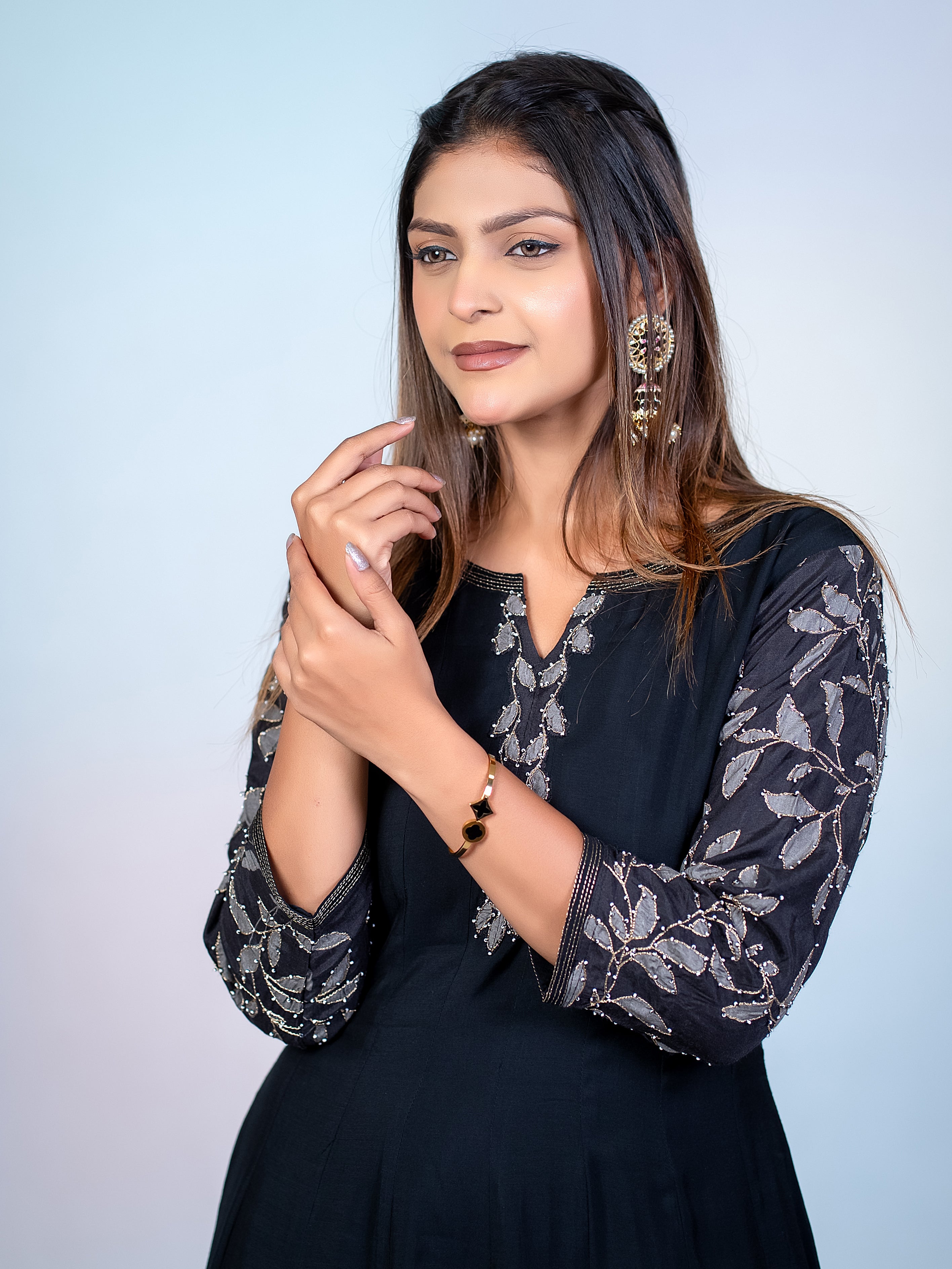 Black Muslin Flared Salwar Suit