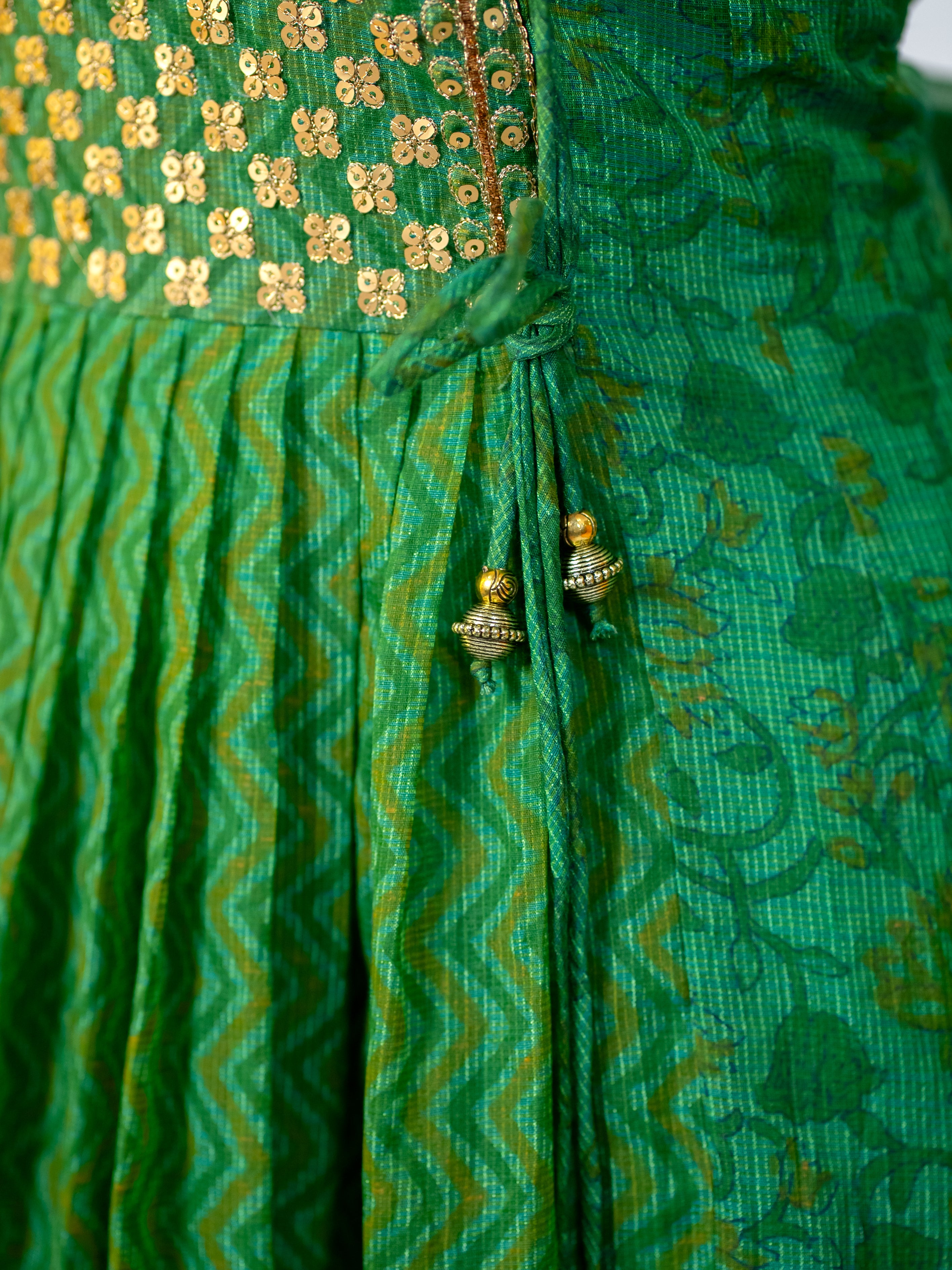 Green Angarkha Kota Checks Festive Suit Set