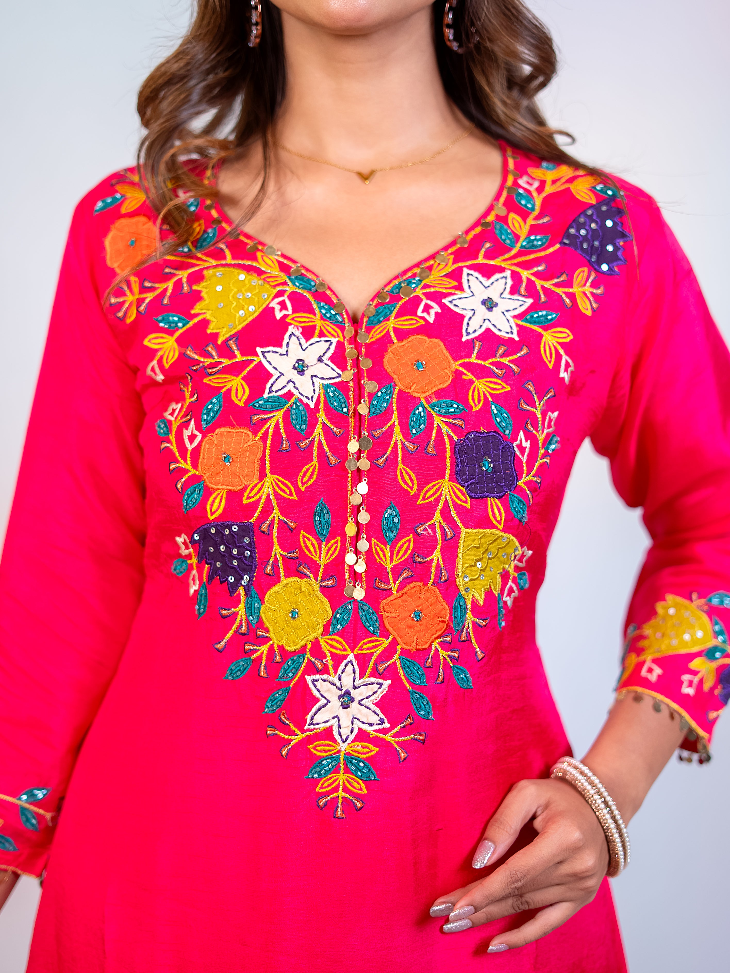 Pink Dola Silk A-Line Salwar Suit