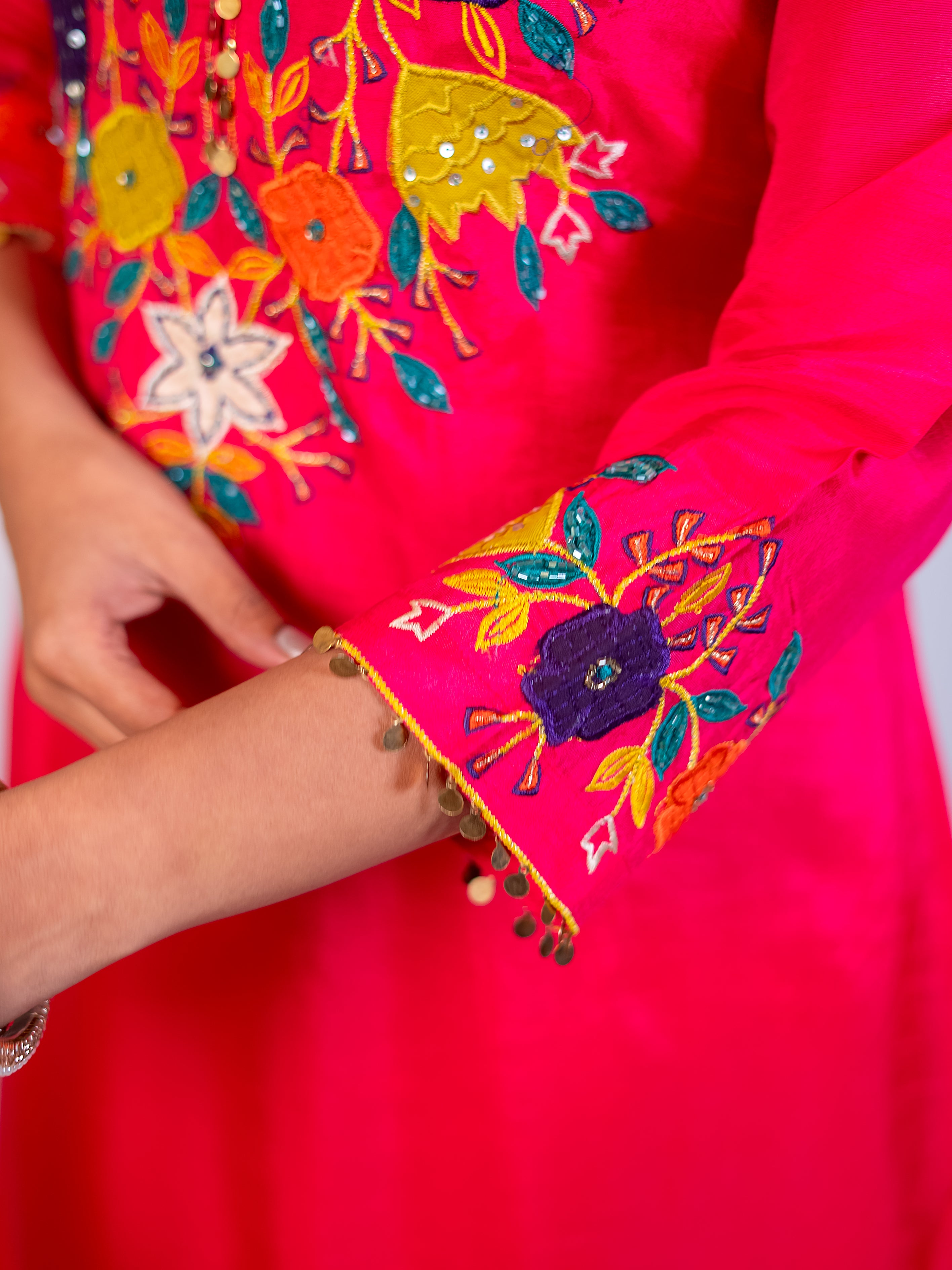 Pink Dola Silk A-Line Salwar Suit