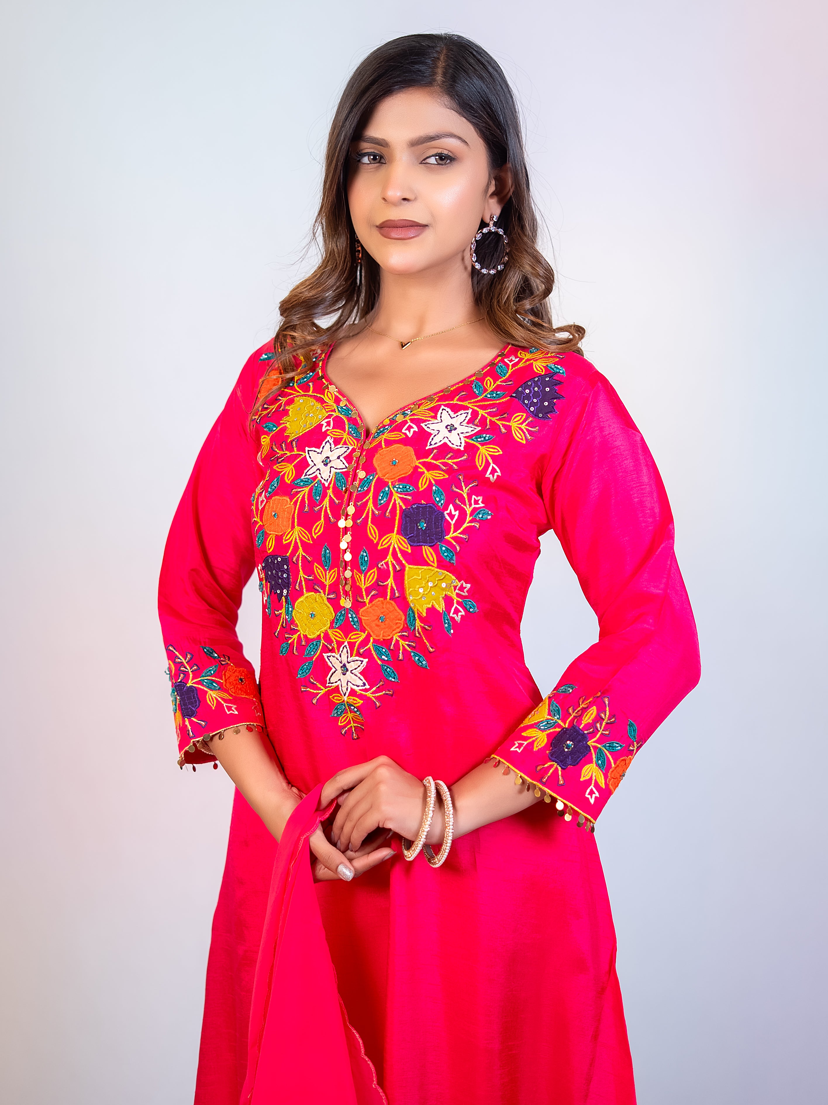 Pink Dola Silk A-Line Salwar Suit