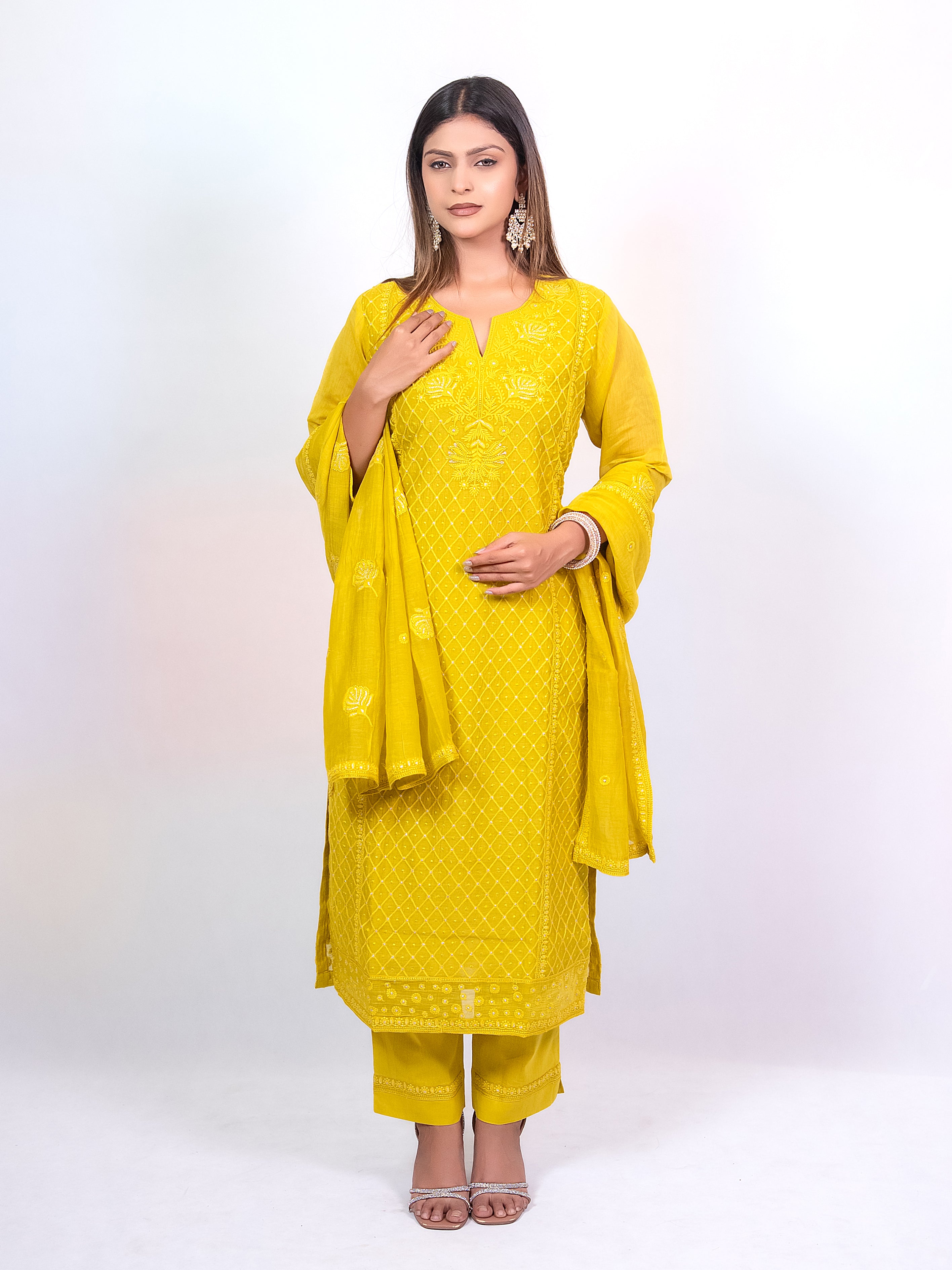 Mustard Yellow Mal Chanderi Salwar Suit