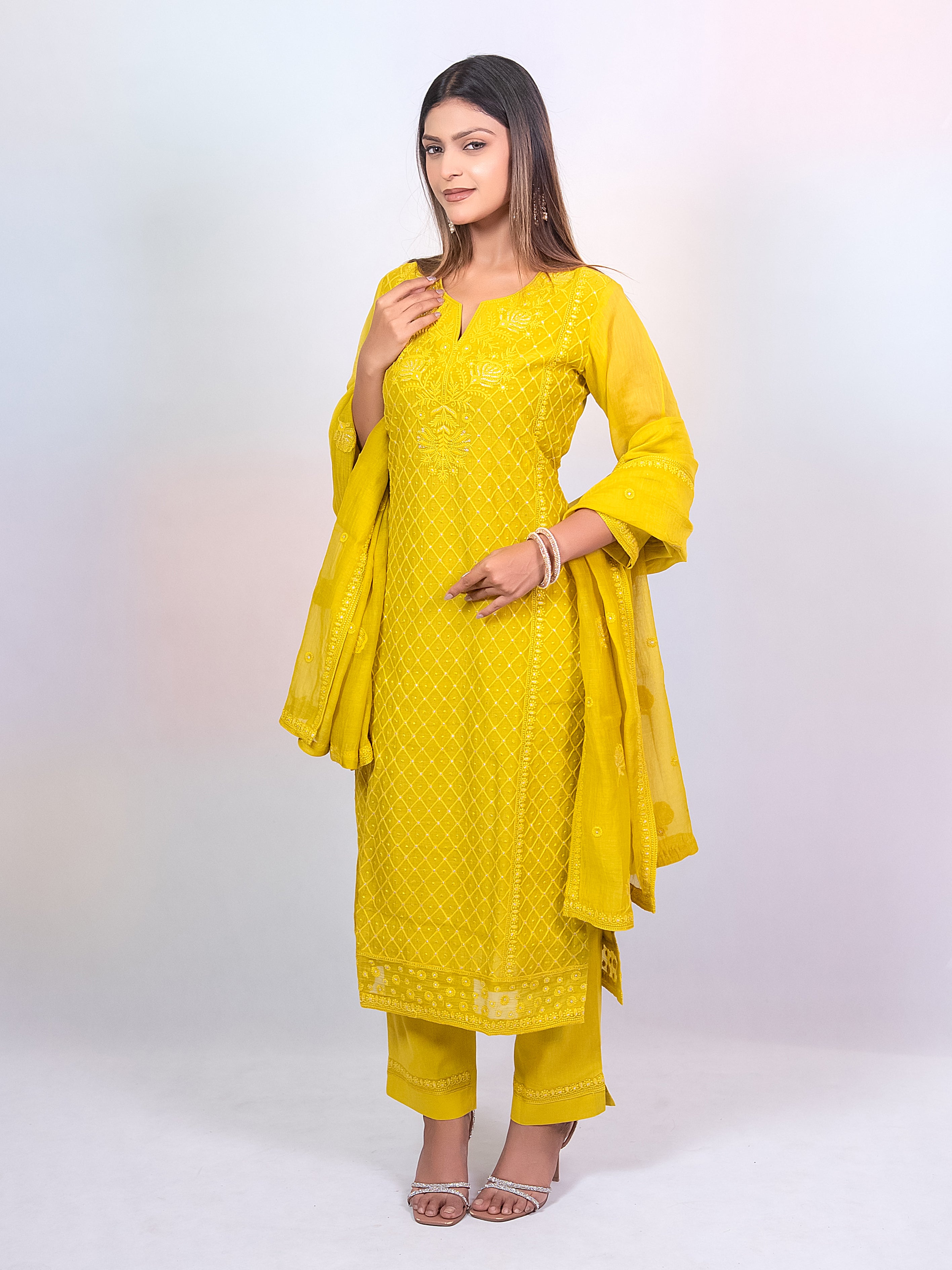 Mustard Yellow Mal Chanderi Salwar Suit