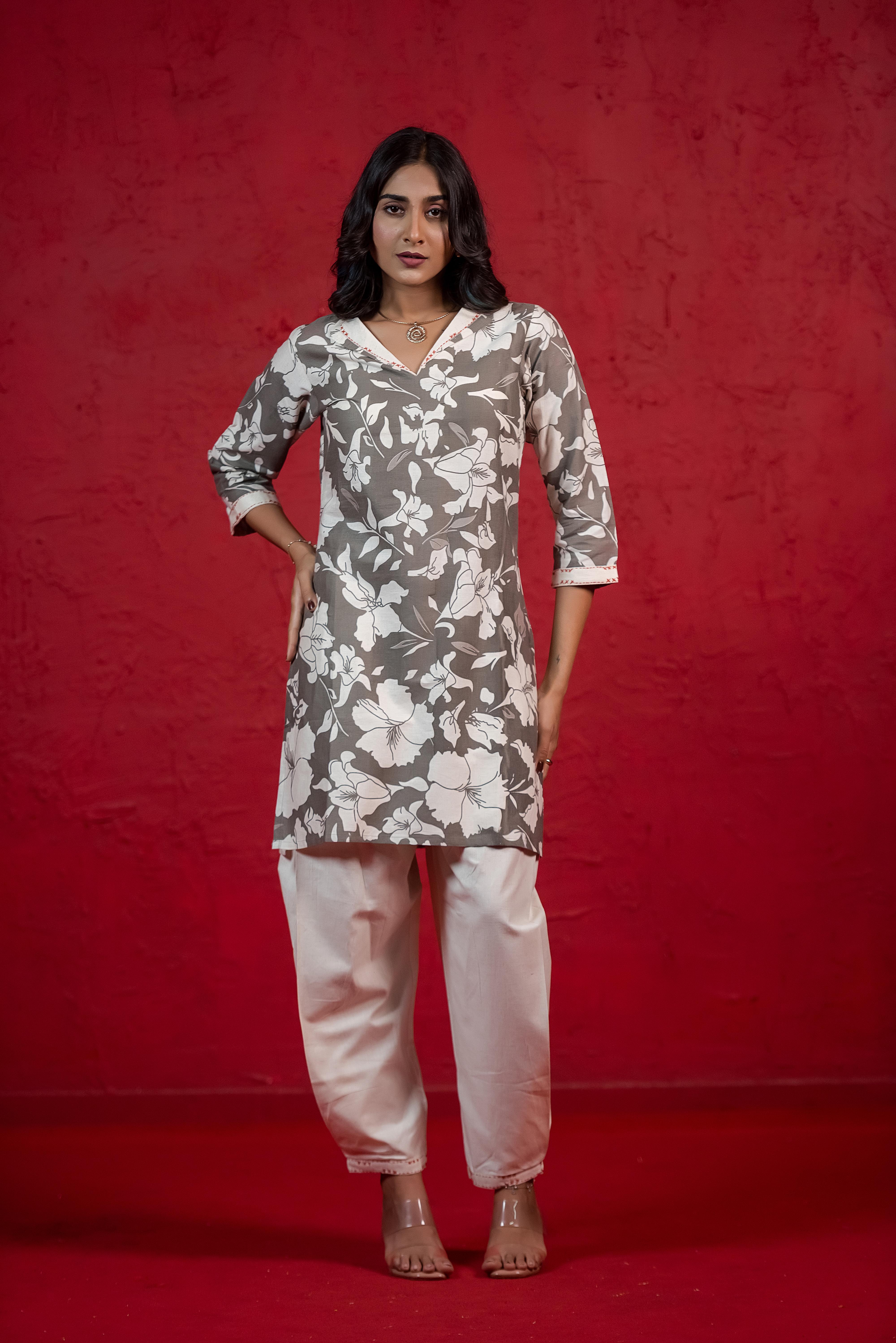Refined Grey Co-ord Set with Fold-Cuff Sleeves