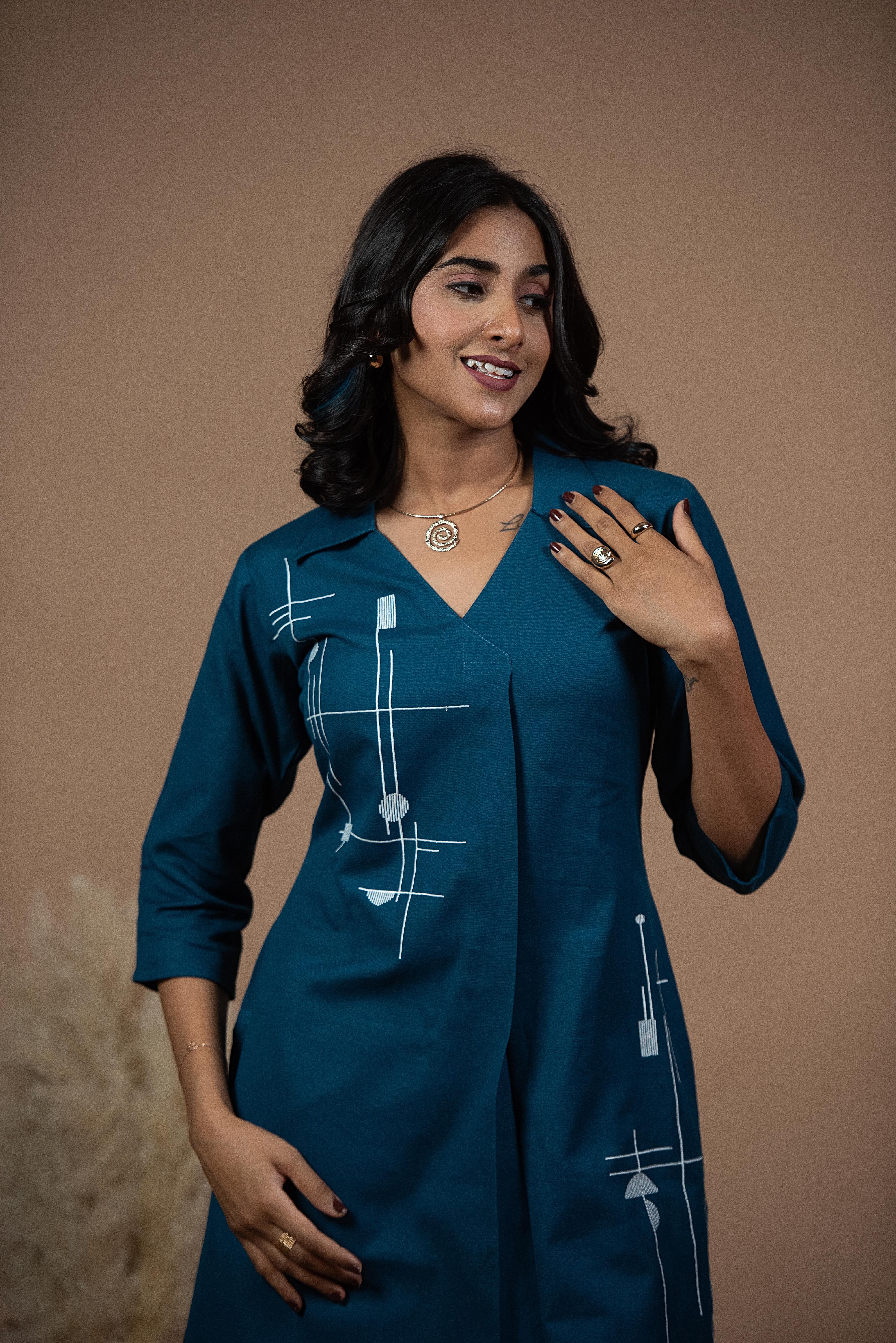 Versatile Blue Co-ord Set with Refined Neckline