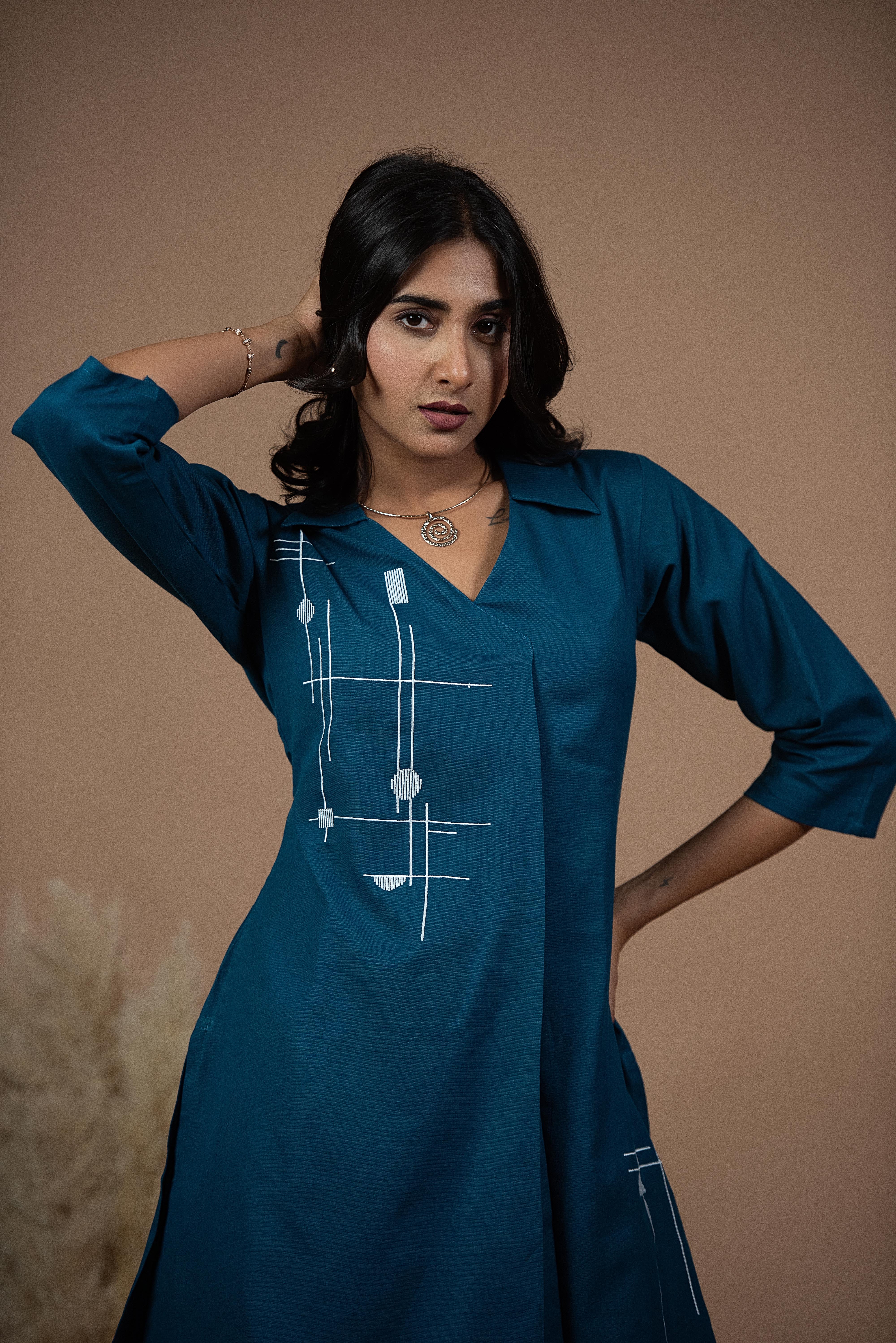 Versatile Blue Co-ord Set with Refined Neckline
