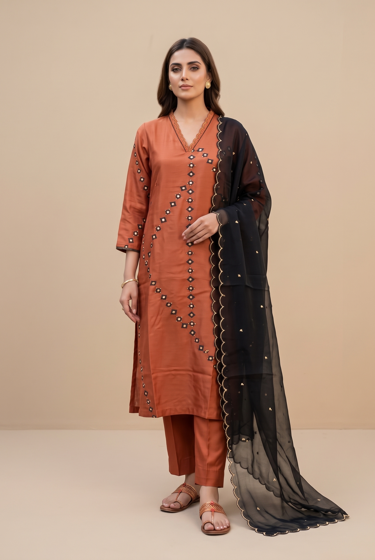 Rust Muslin Straight Salwar Suit