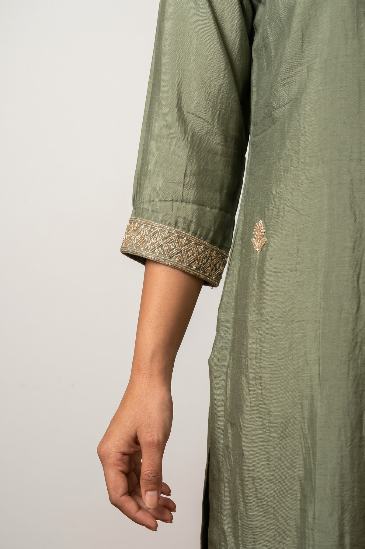 Green Chinnon silk Straight Suit Set