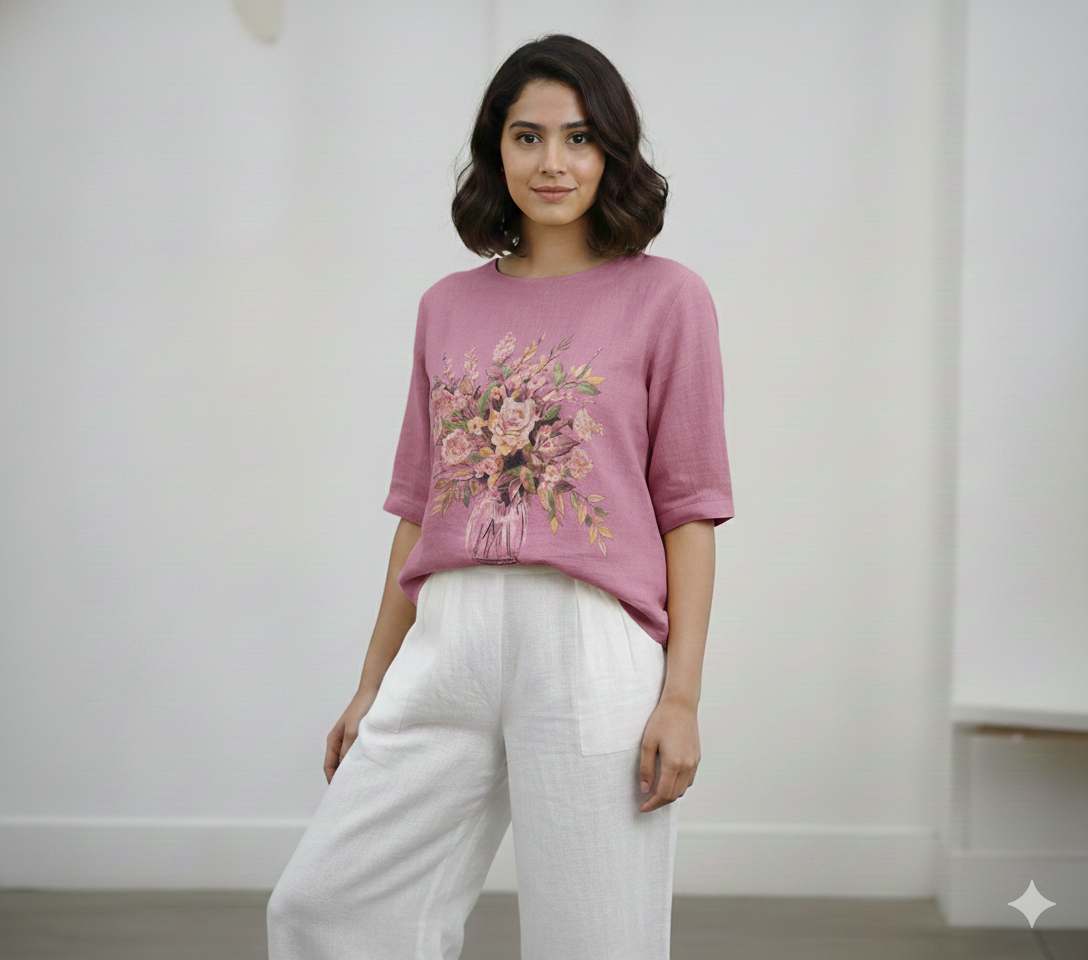 Floral Vase Linen Top