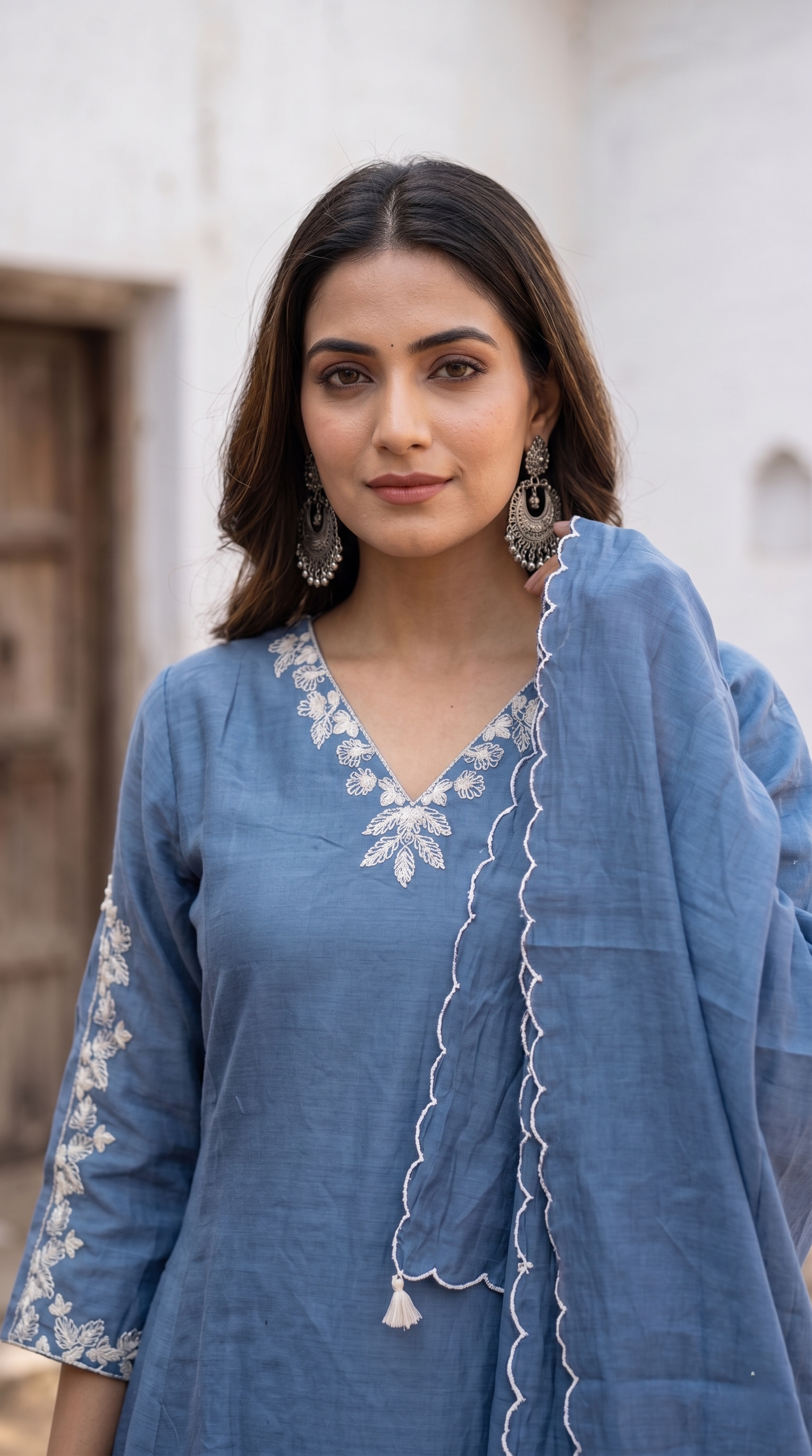 Blue Mal Chanderi Straight Suit Set