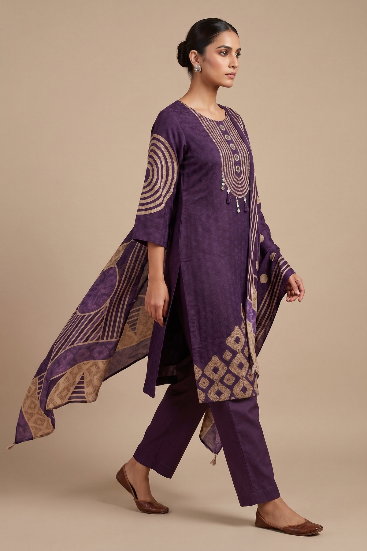 Crepe Modal Silk Purple Straight Salwar Suit