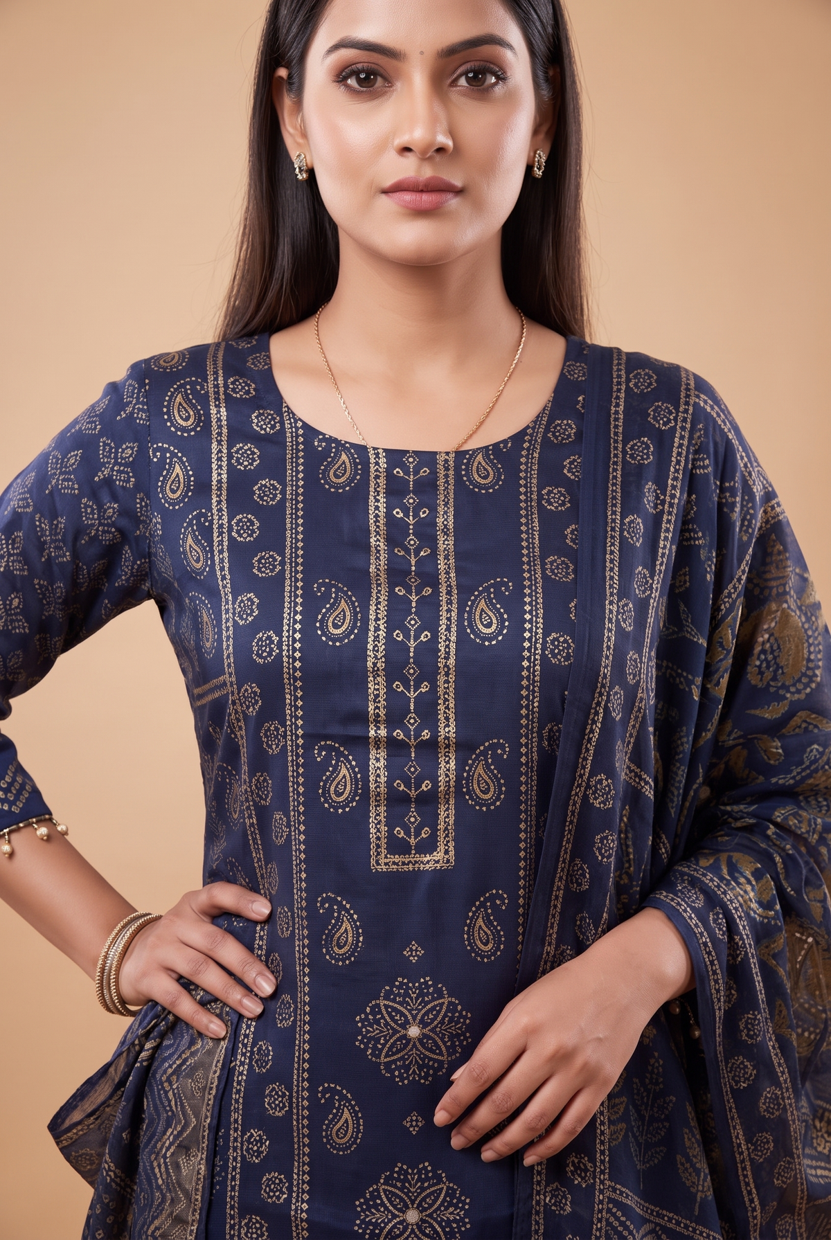 Blue Crepe Modal Silk Straight Salwar Suit Set