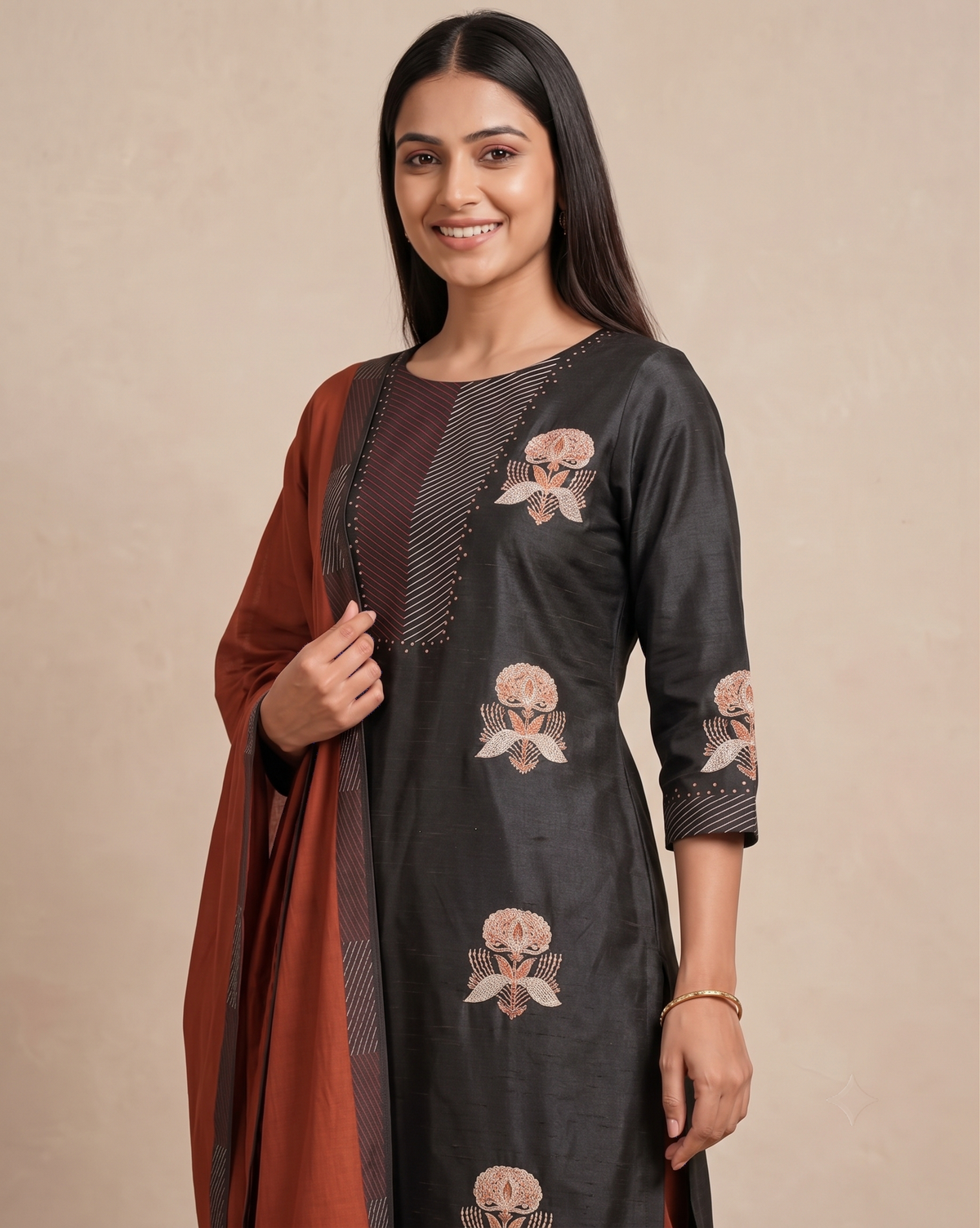 Elegant Black Dola Silk Straight Salwar Suit