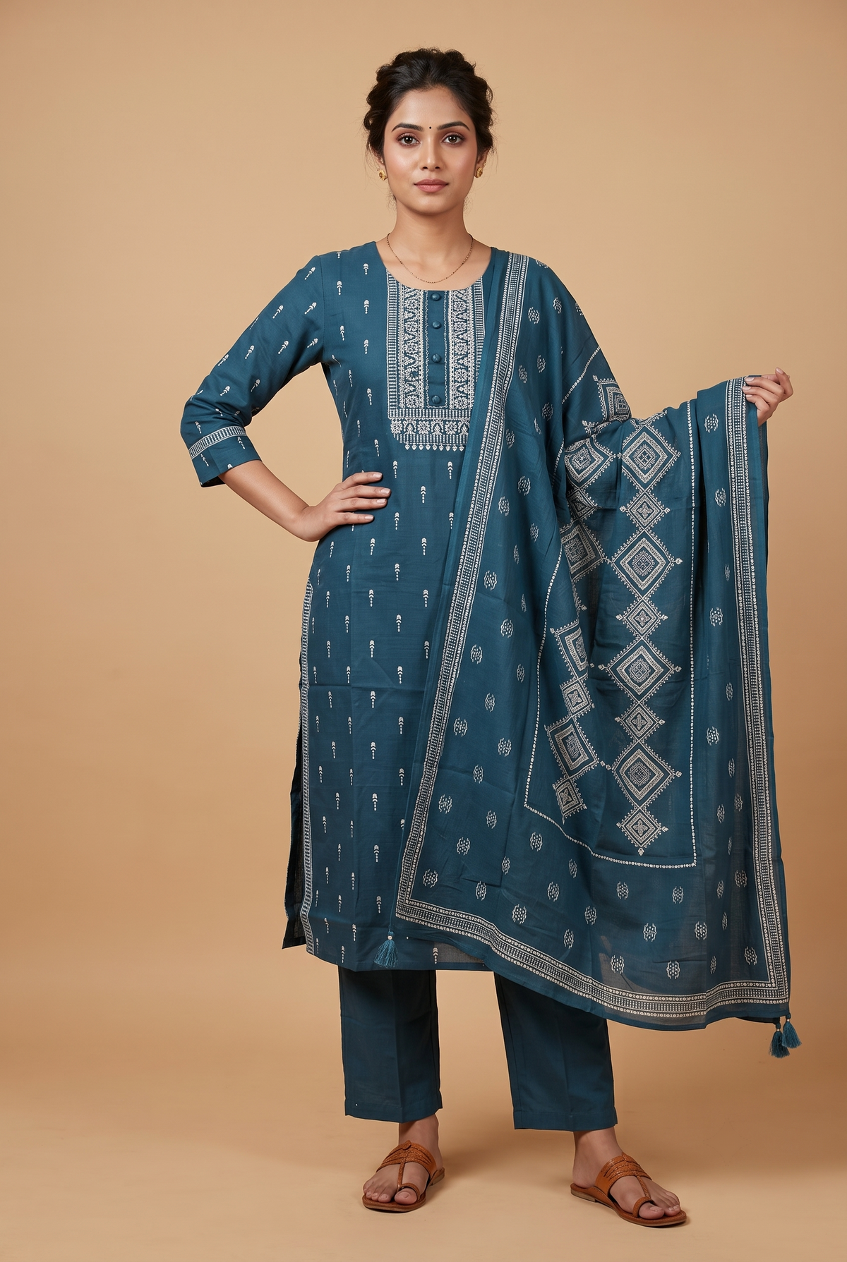 Blue Cotton Straight Salwar Suit