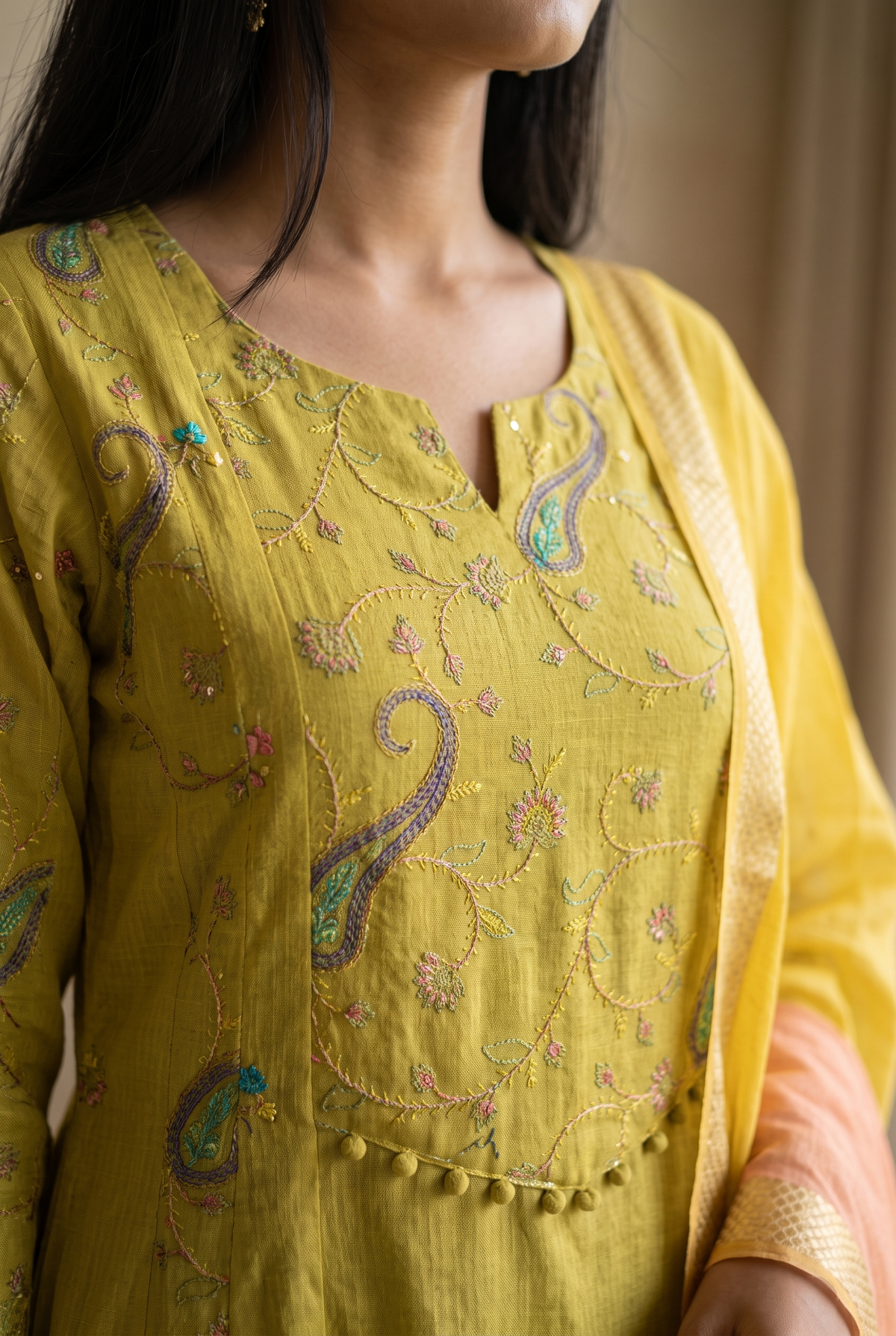 Yellow Chanderi Flared Salwar Suit