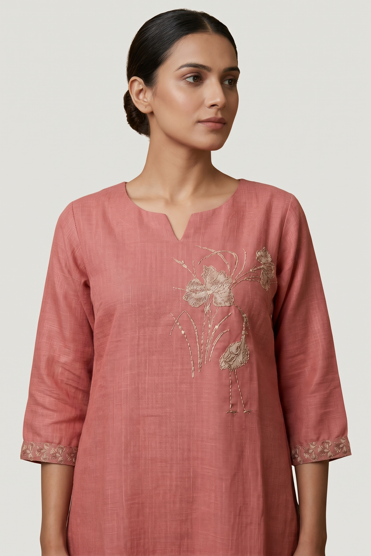 Peach Linen Tissue Straight Salwar Suit