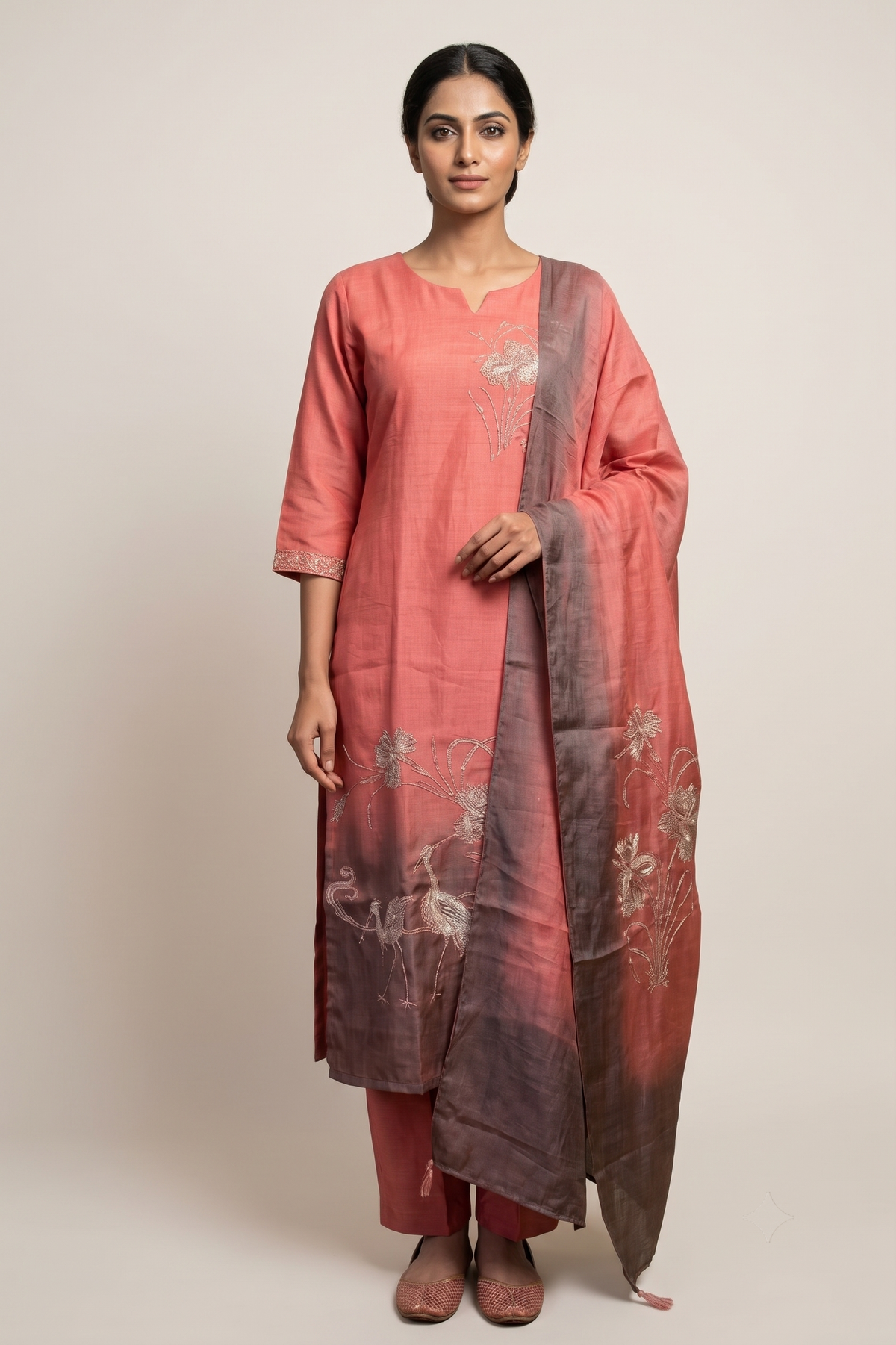 Peach Linen Tissue Straight Salwar Suit