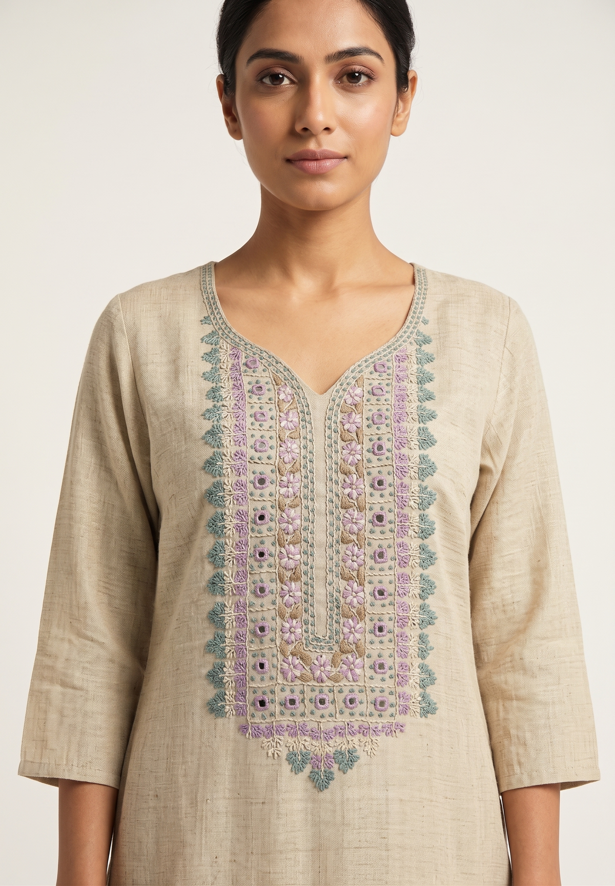 White Poly Linen Silk Straight Salwar Suit