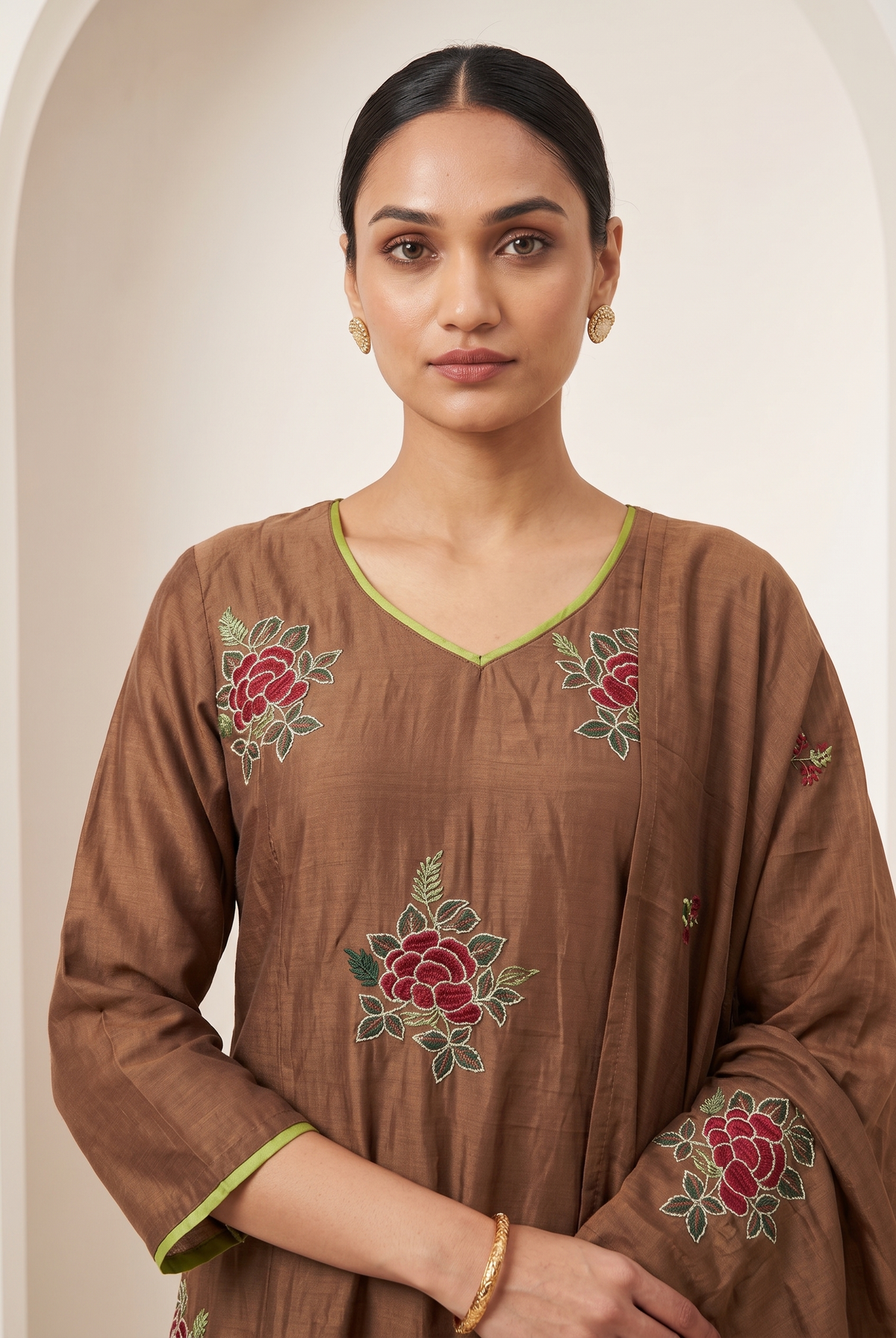 Coffee Mal Chanderi Aline Suit Set