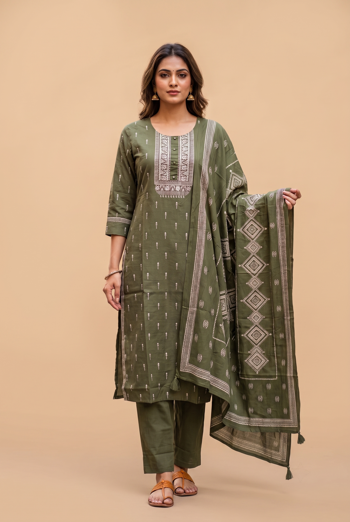 Mehndi Cotton Straight Salwar Suit
