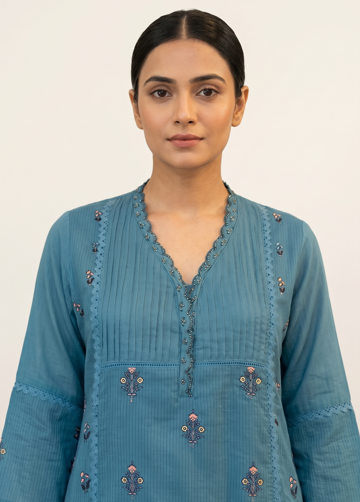 Blue Mal Chanderi A-line Salwar Suit Set