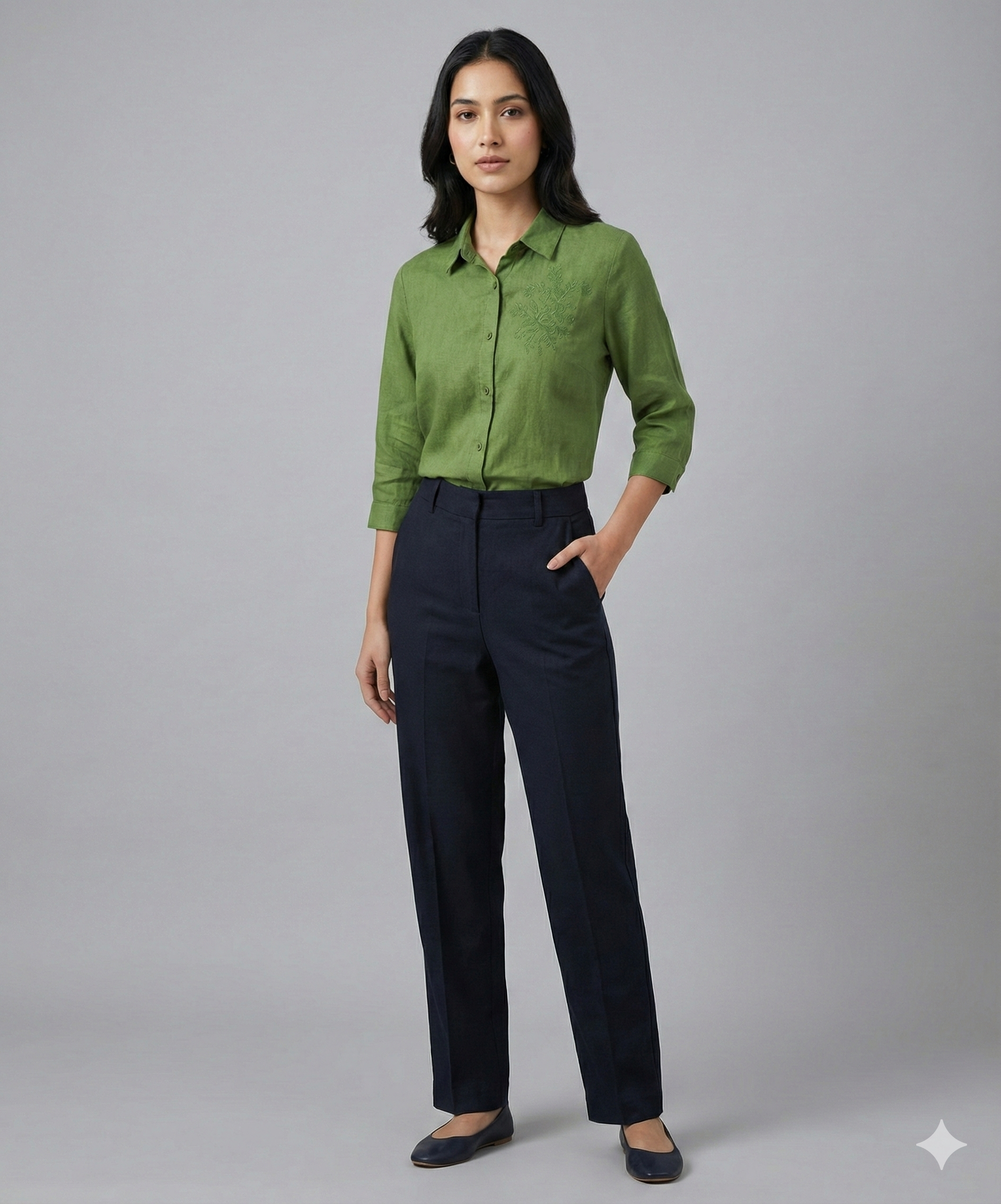 Women's Casual Shirt with Floral Embroidery