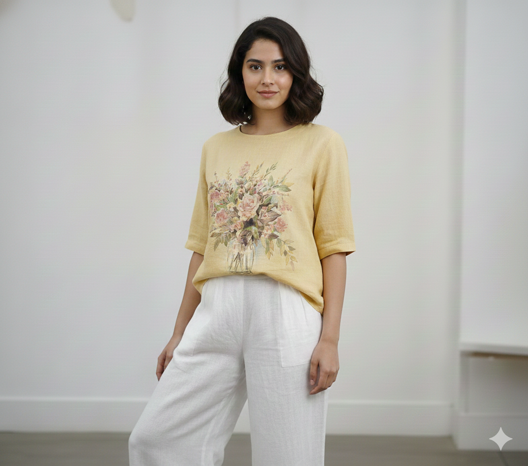 Floral Vase Linen Top