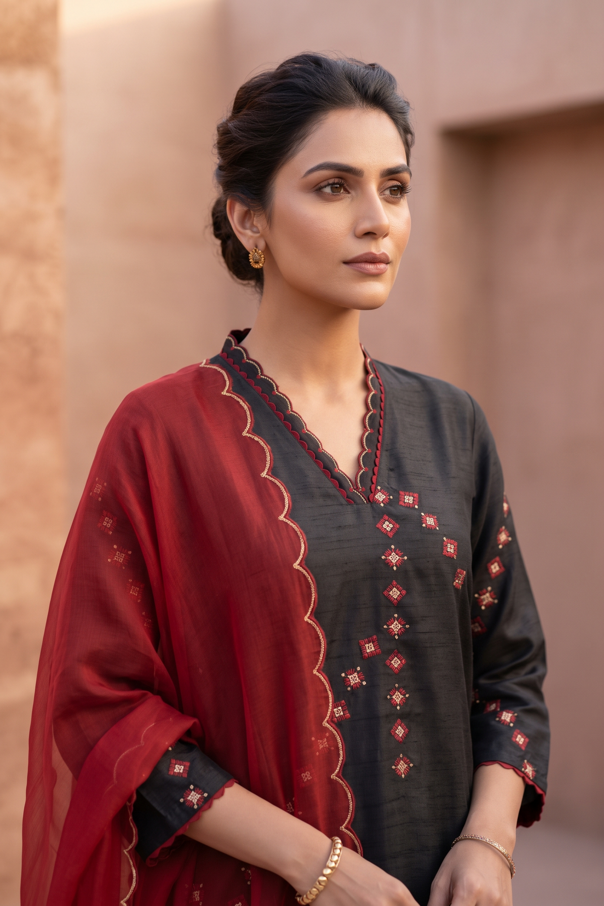 Black Muslin Straight Salwar Suit