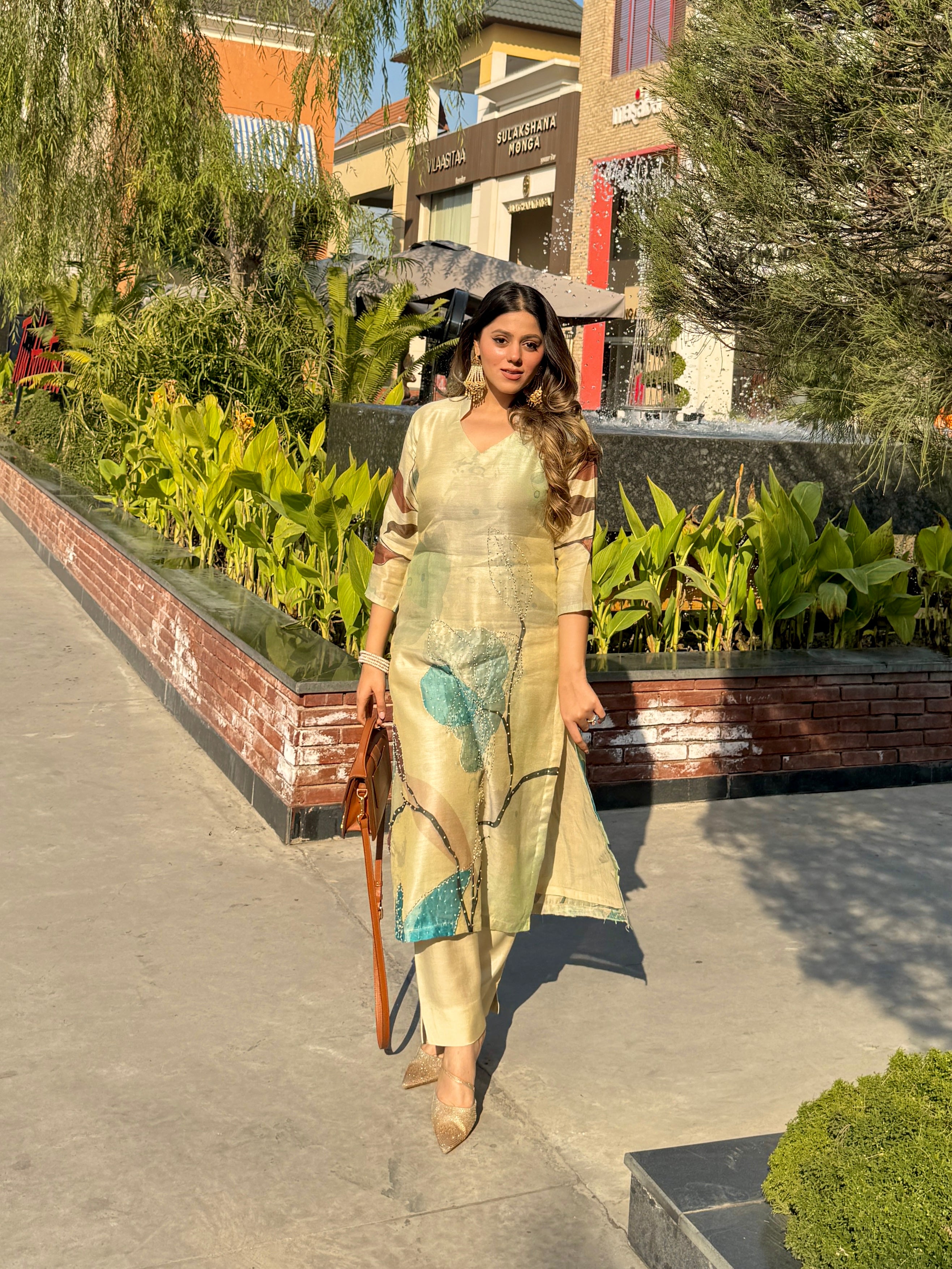 Vintage Beige Bemberg Silk Co-ord Set by Shreya Mahajan