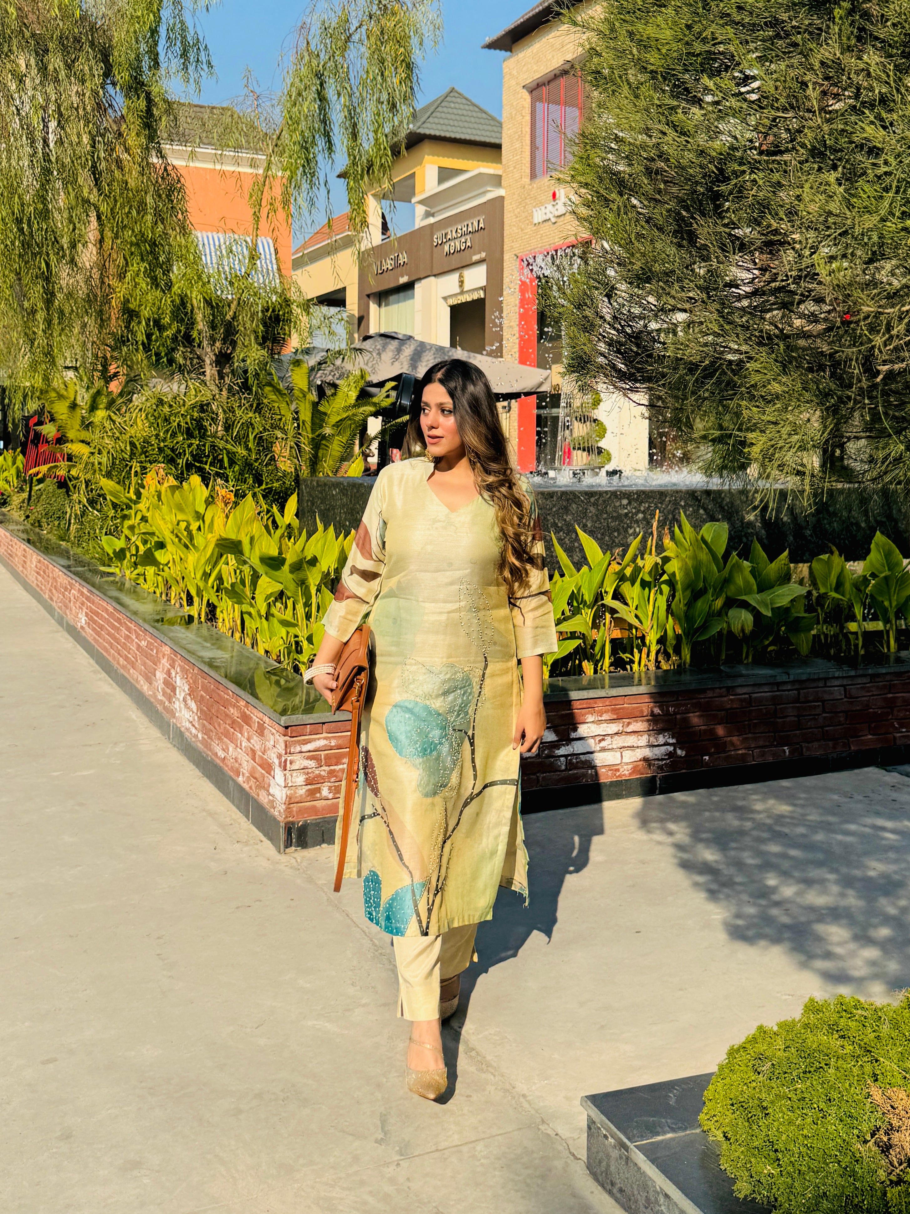 Vintage Beige Bemberg Silk Co-ord Set by Shreya Mahajan