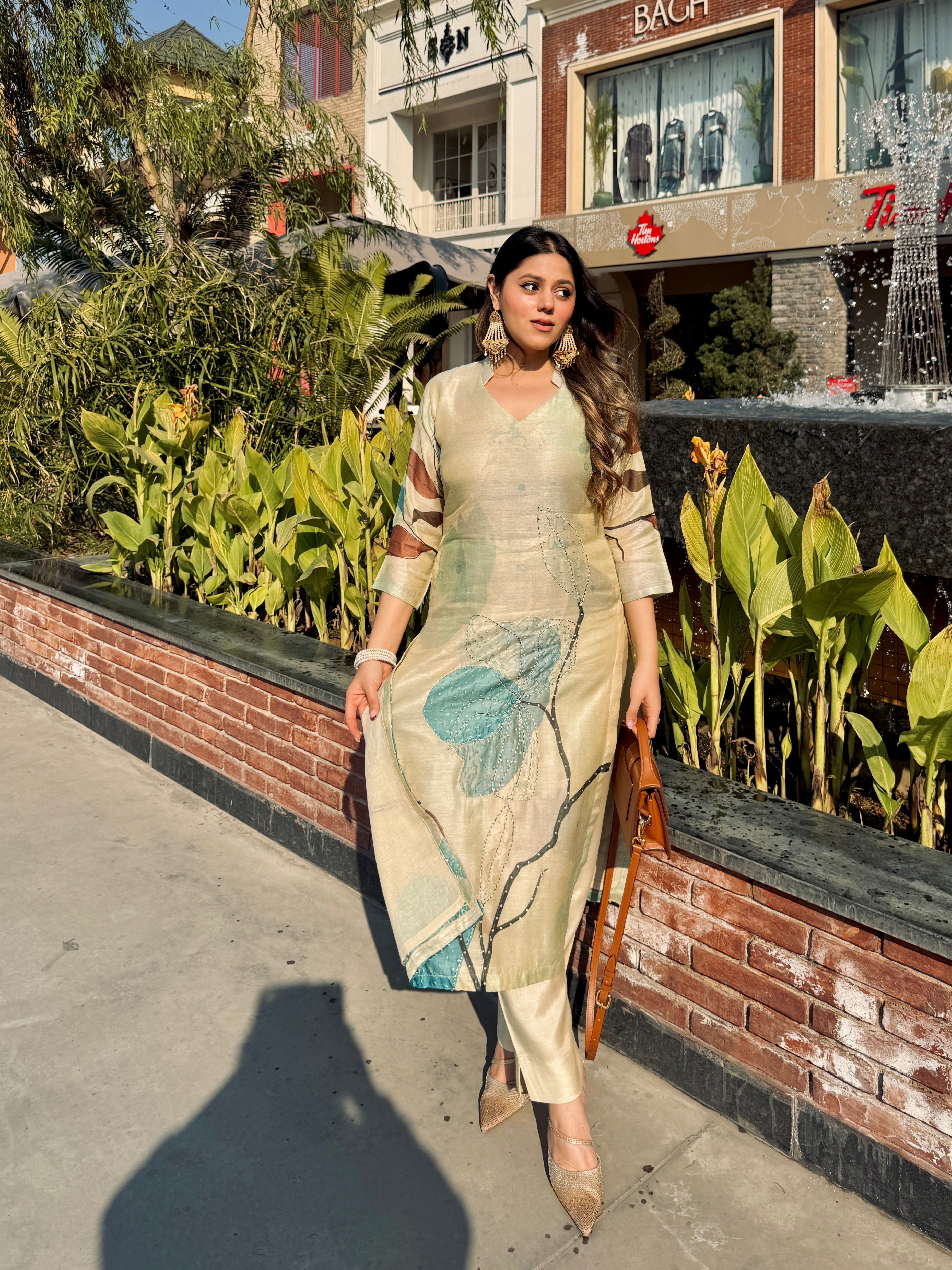 Vintage Beige Bemberg Silk Co-ord Set by Shreya Mahajan