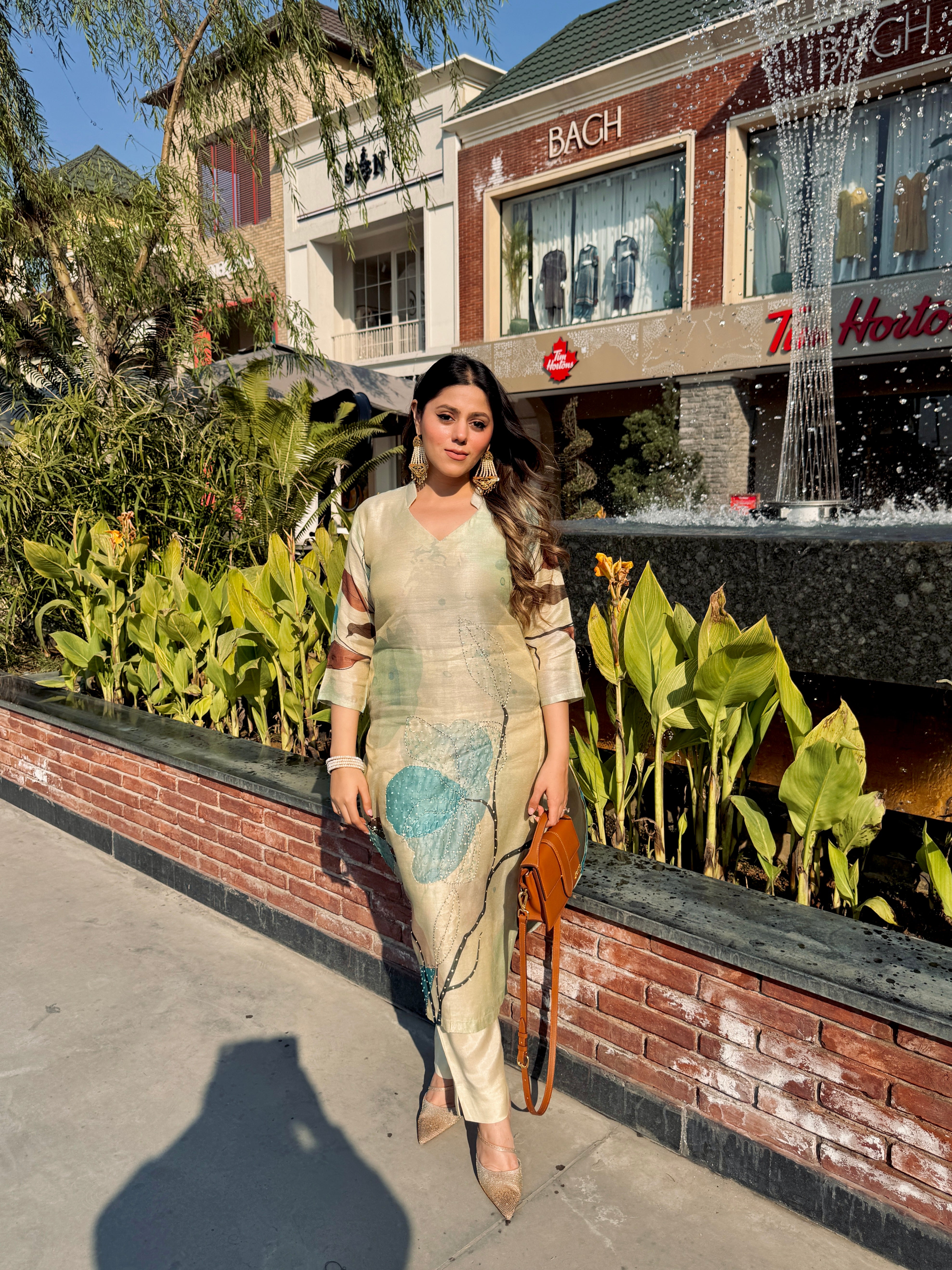 Vintage Beige Bemberg Silk Co-ord Set by Shreya Mahajan