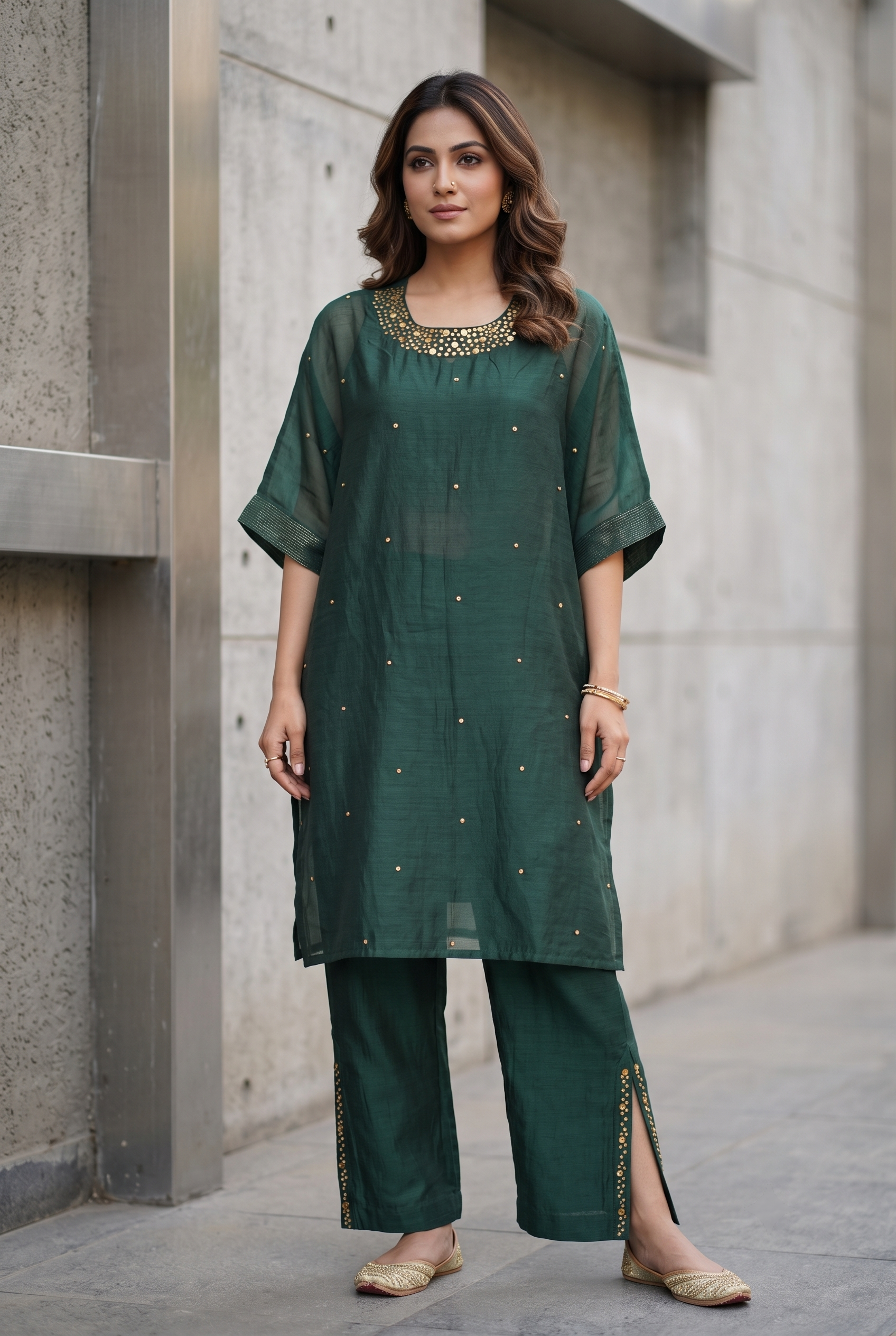 Graceful Green Chanderi Kurta Set