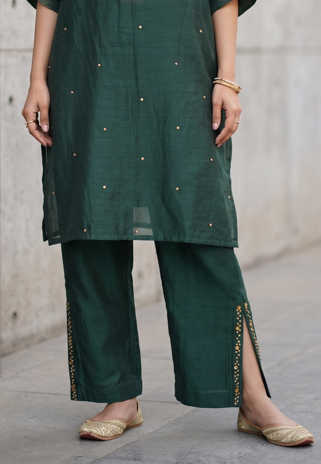 Graceful Green Chanderi Kurta Set