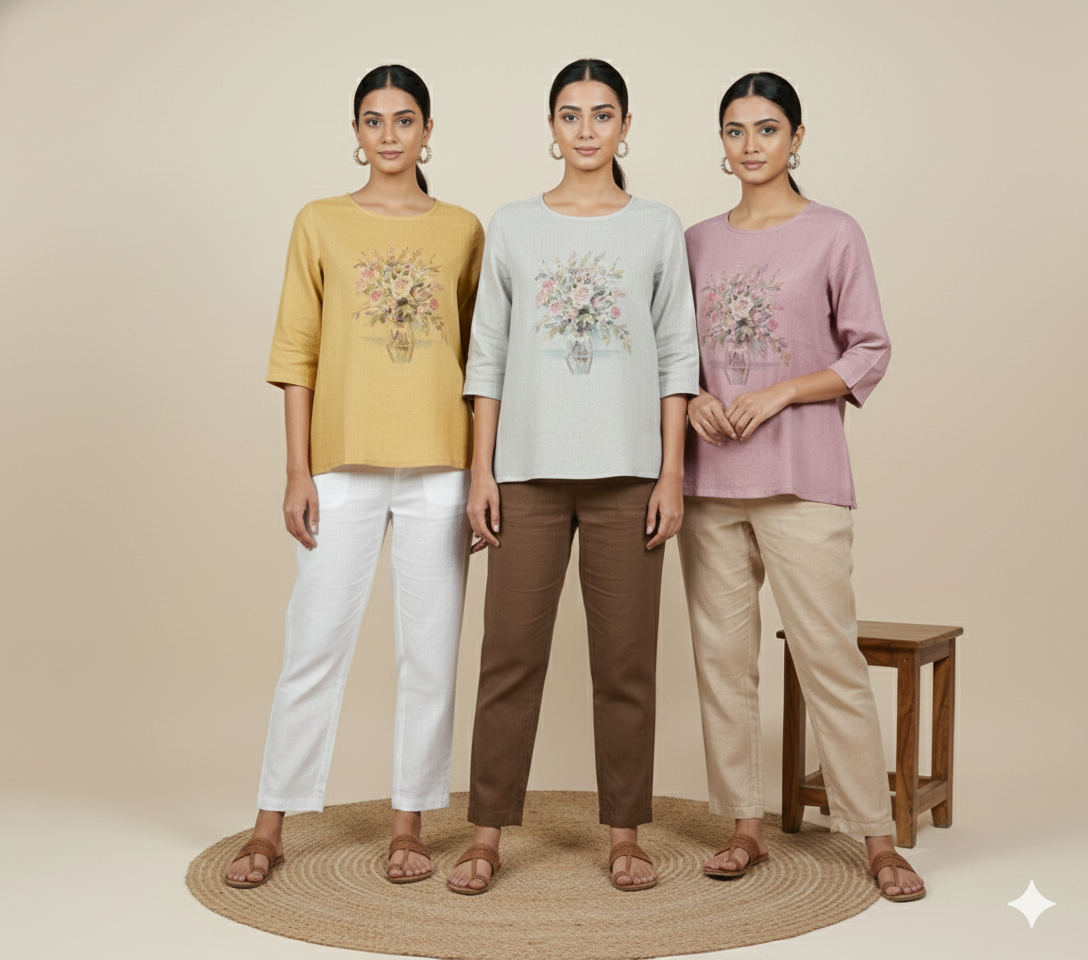 Floral Vase Linen Top