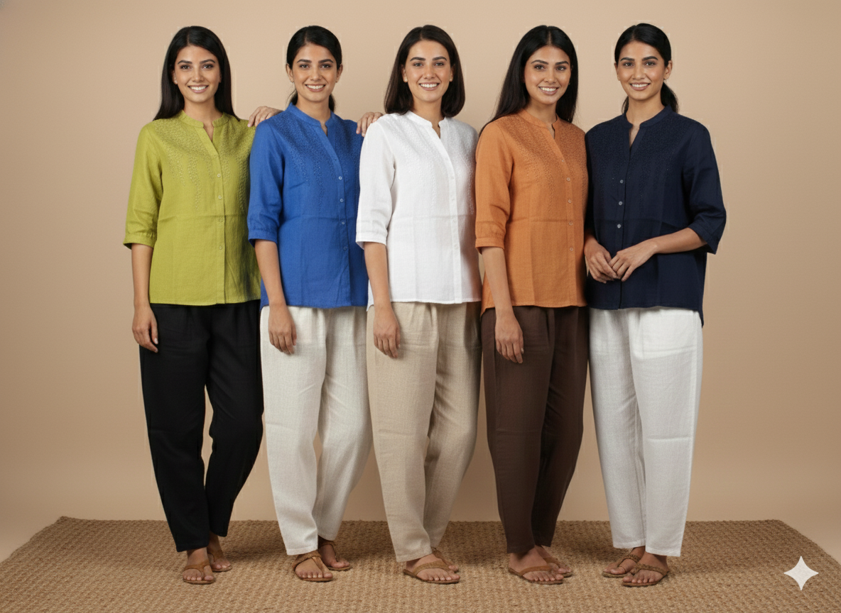 Women's Mandarin Collar Shirt with Thread Embroidery