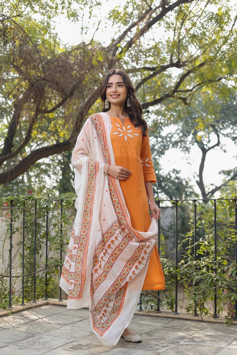 PAYAL Apricot Kurta Suit Set with Detailed Patch Work Embroidery - Payal