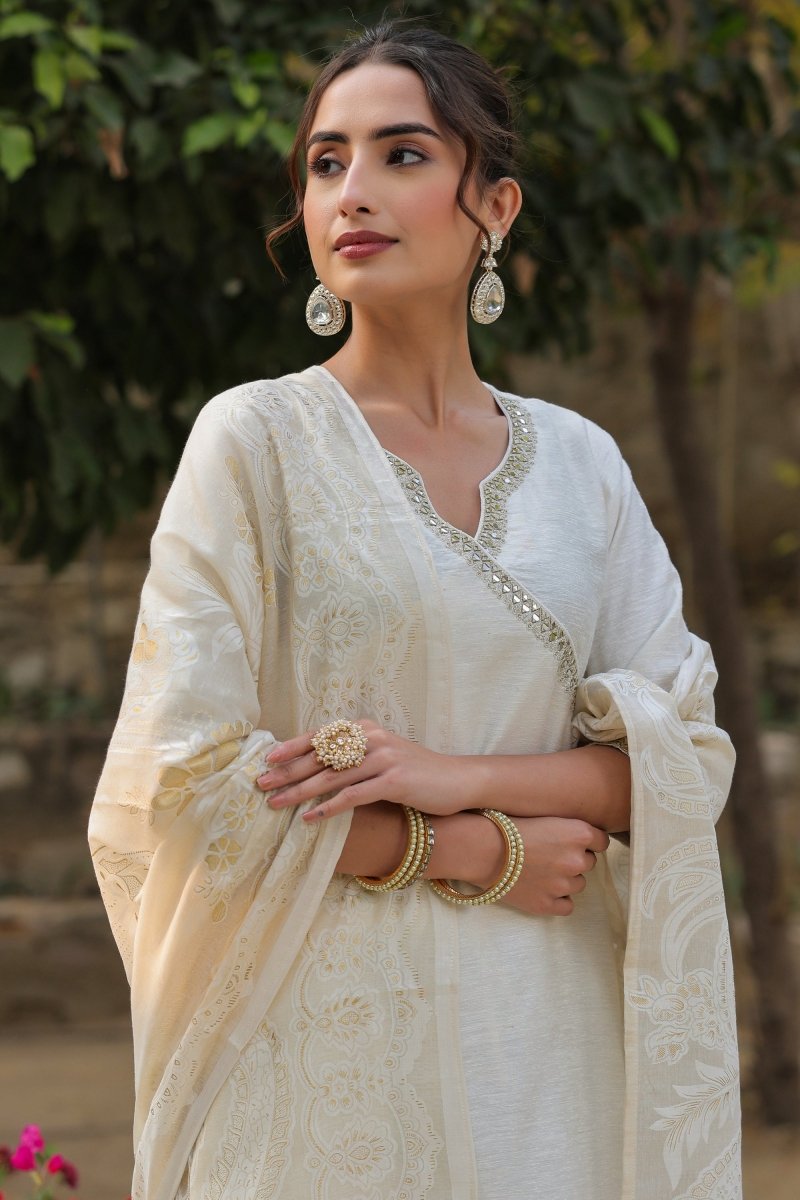 PAYAL Beige Angrakha Kurta Suit Set with Delicatre Hand Work Detailing - Payal