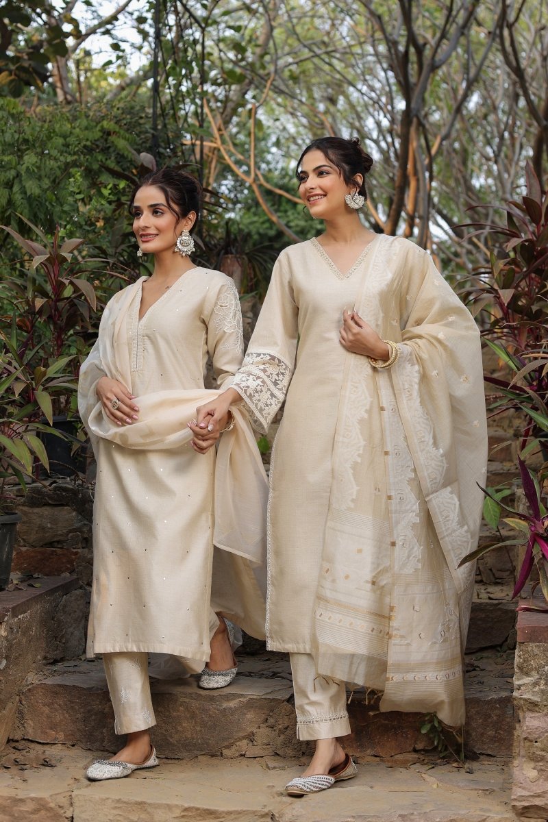 PAYAL Beige Cream Kurta Suit Set with Delicate Hand Work Detailing - Payal