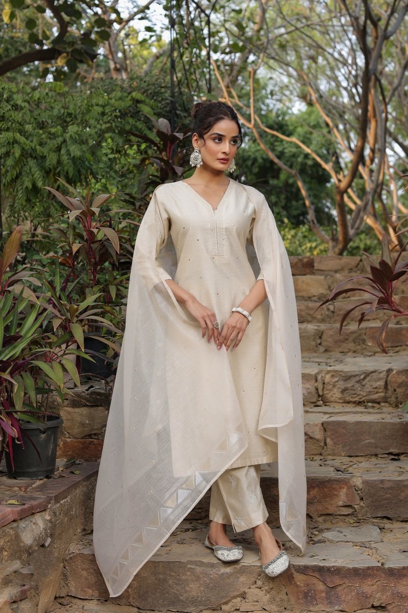 PAYAL Beige Cream Kurta Suit Set with Delicate Hand Work Detailing - Payal
