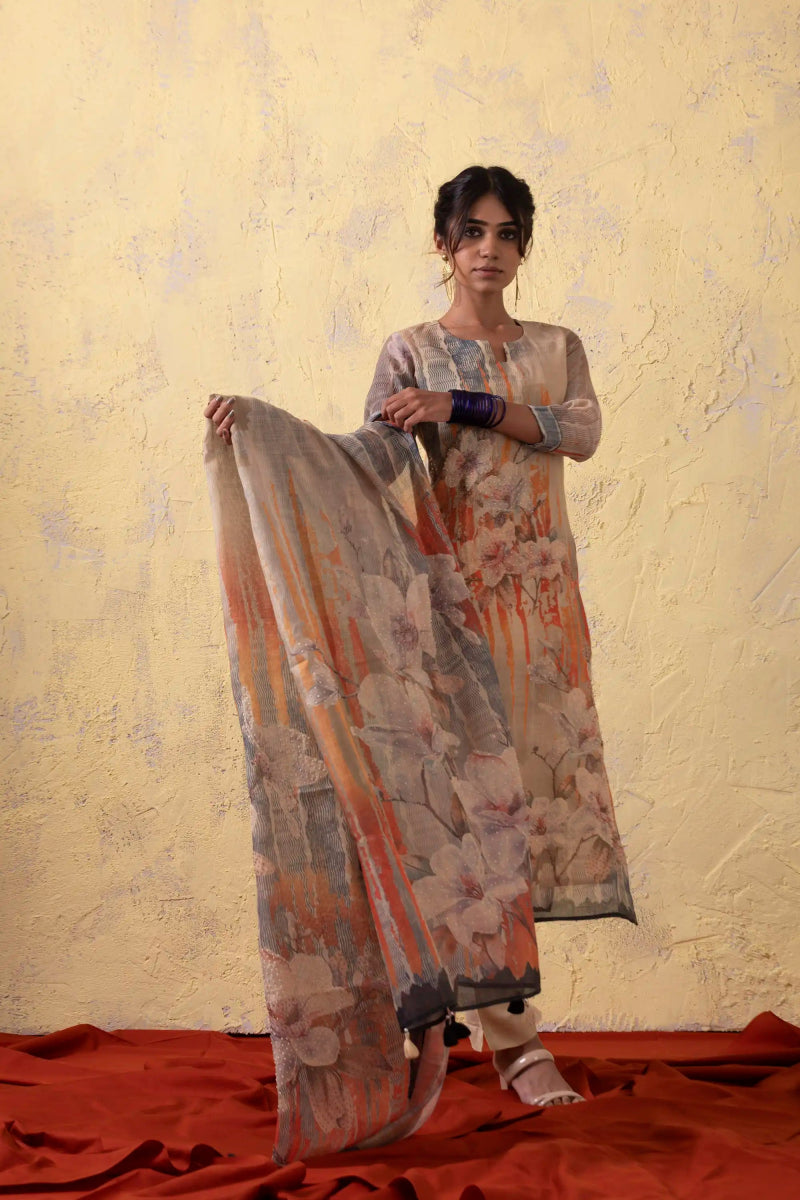 PAYAL Beige Kurta Suit Set with Khat work Hand Detailing - Payal