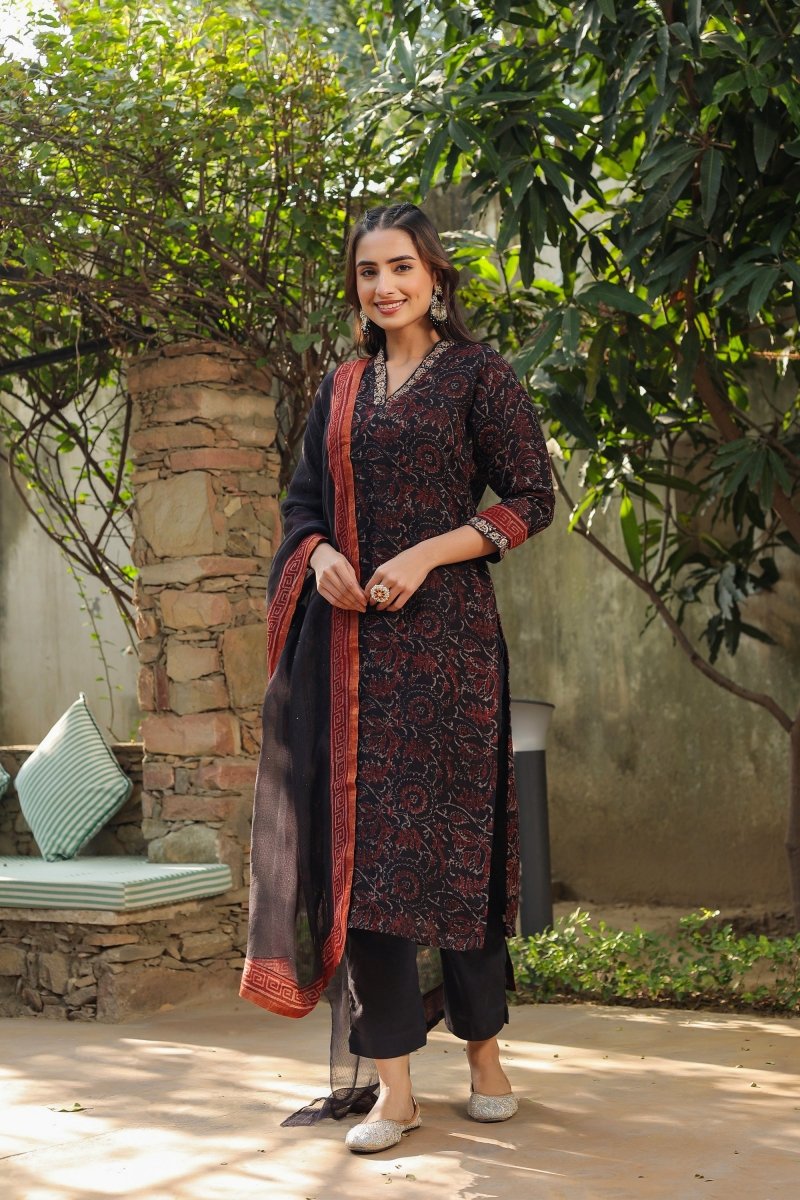 PAYAL Black Kota Chex Kurta Suit Set with Khat Detailing - Payal