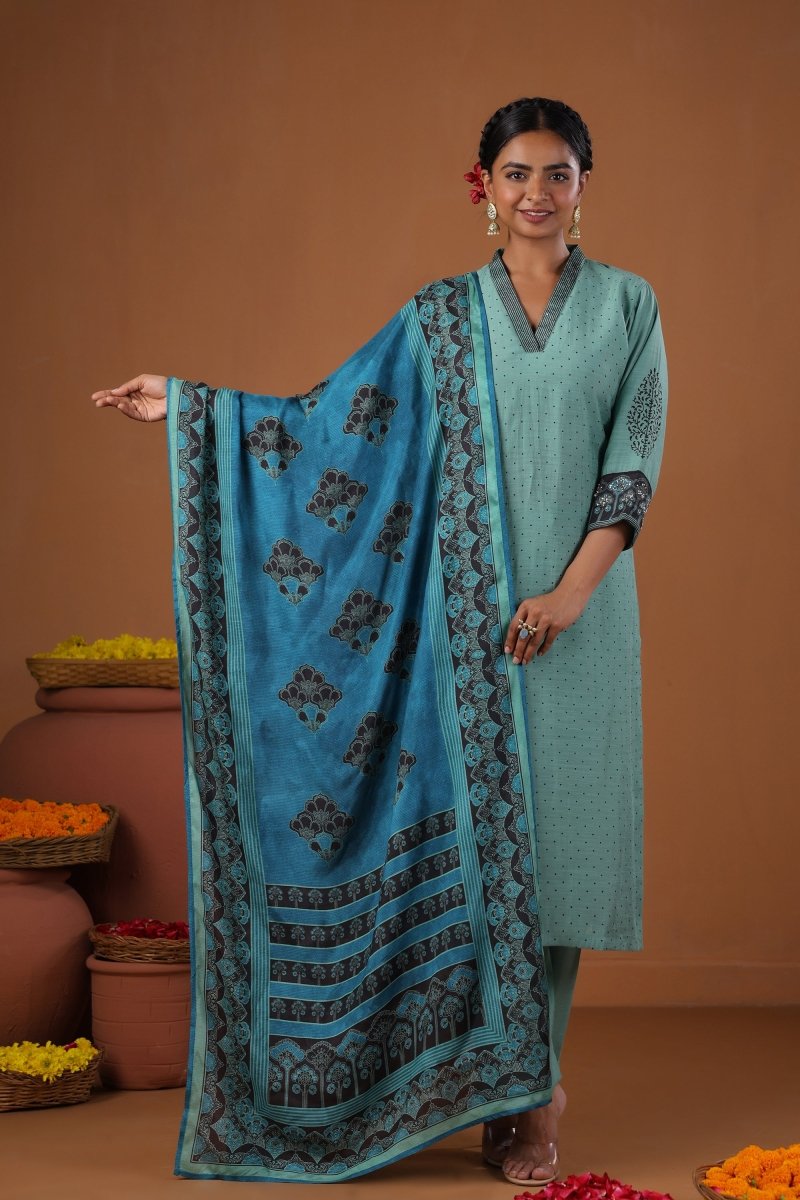PAYAL Blue Kurta Suit Set with Block Print Design - Payal