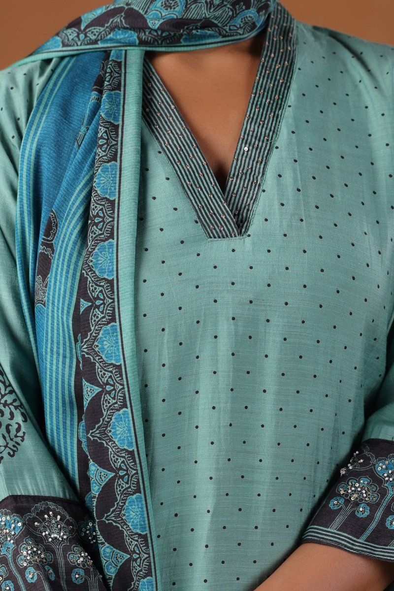 PAYAL Blue Kurta Suit Set with Block Print Design - Payal