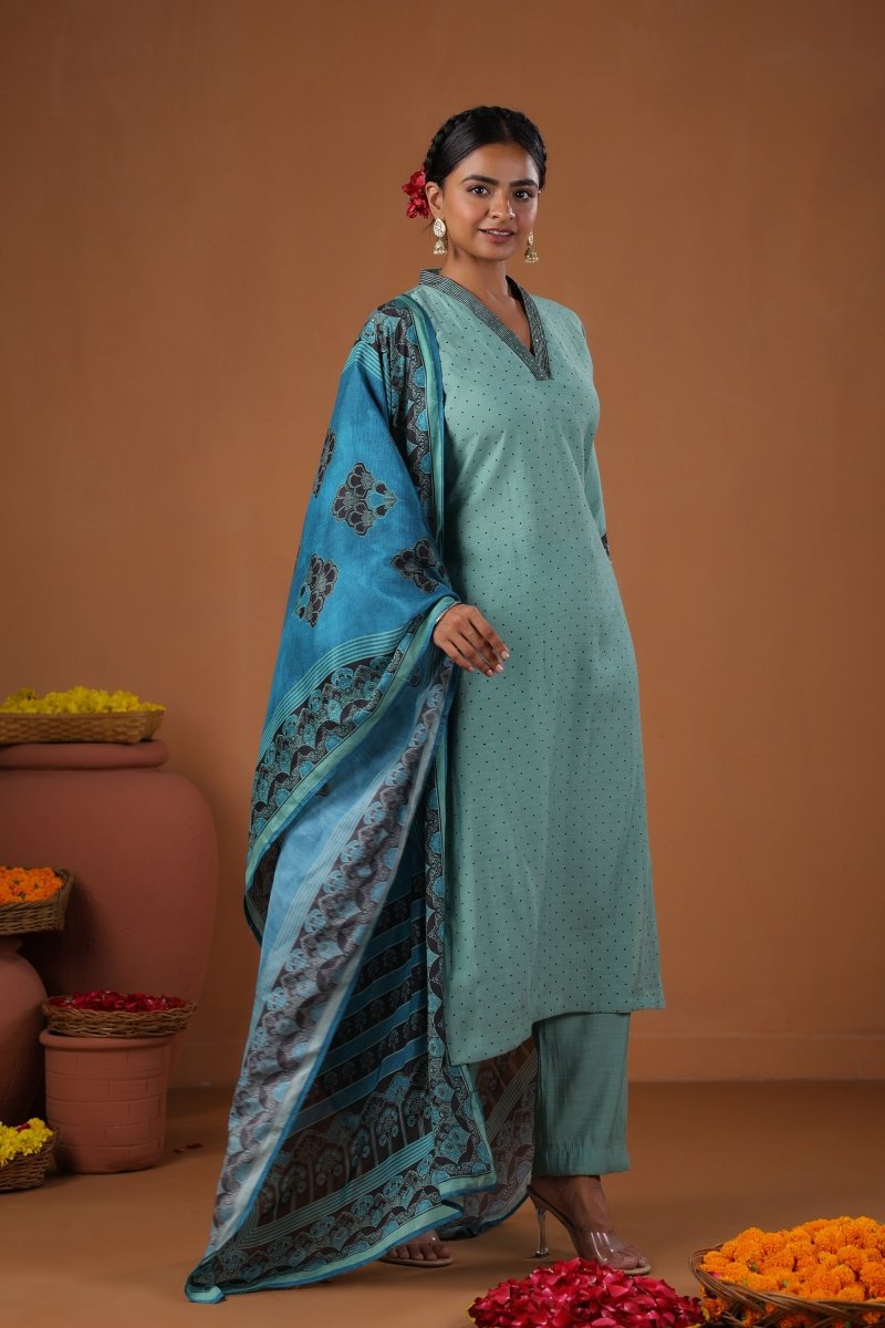 PAYAL Blue Kurta Suit Set with Block Print Design - Payal