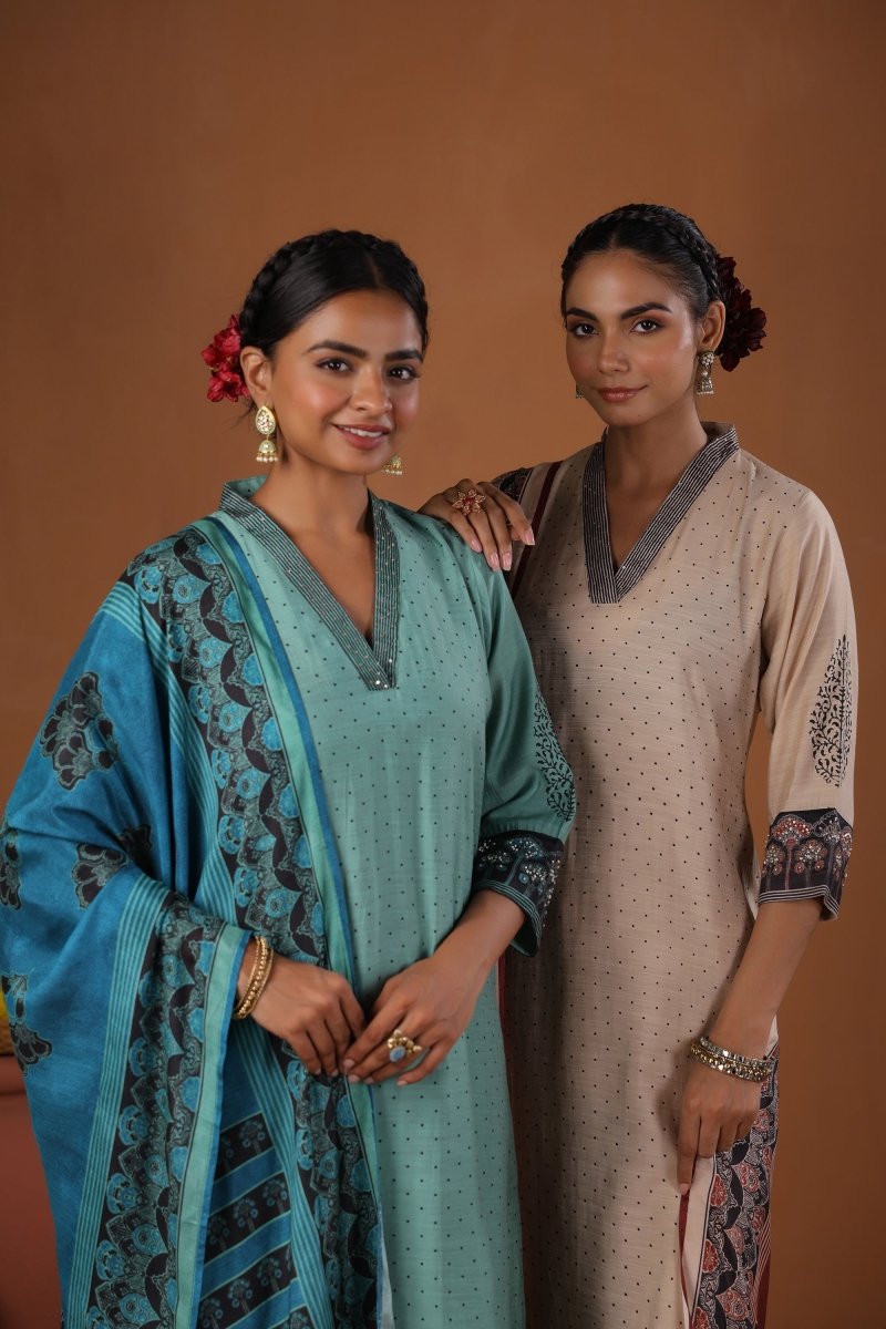 PAYAL Blue Kurta Suit Set with Block Print Design - Payal