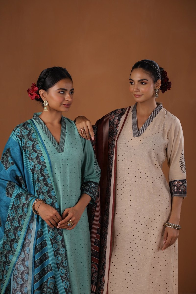 PAYAL Blue Kurta Suit Set with Block Print Design - Payal