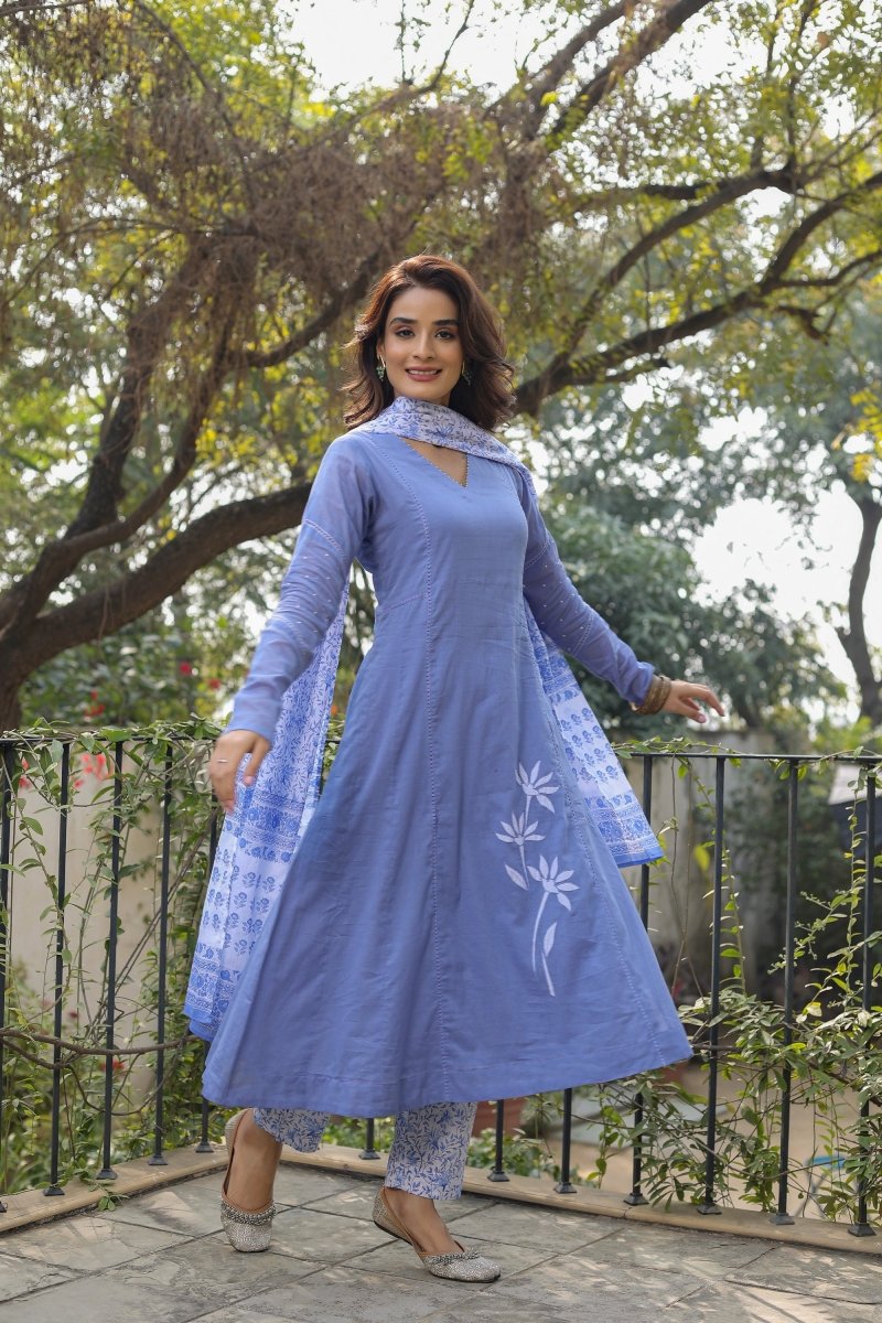 PAYAL Blue Kurta Suit Set with Cotton Printed Pants - Payal